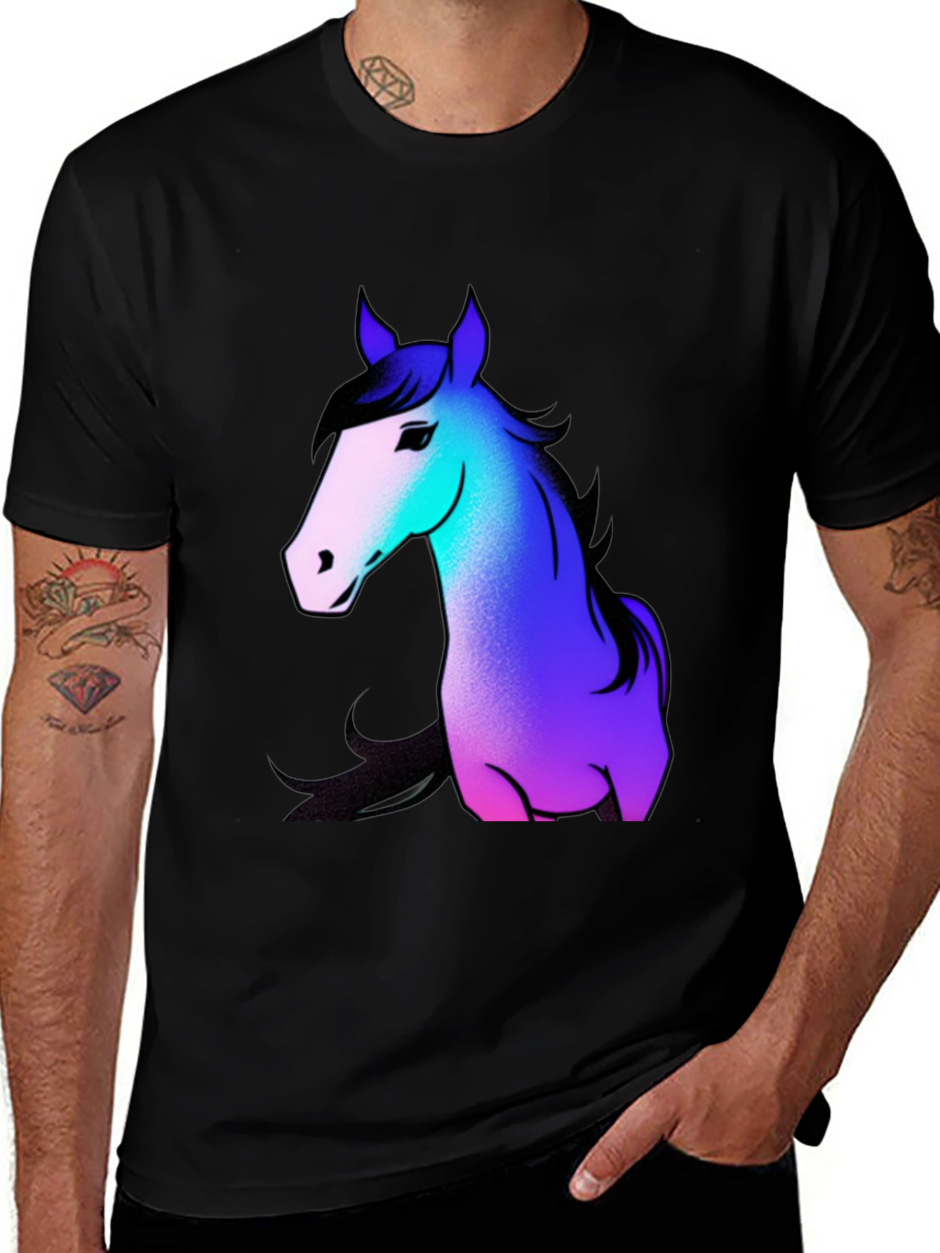 Black Cool Horse Graphic Tee - Casual Black T-Shirt main image