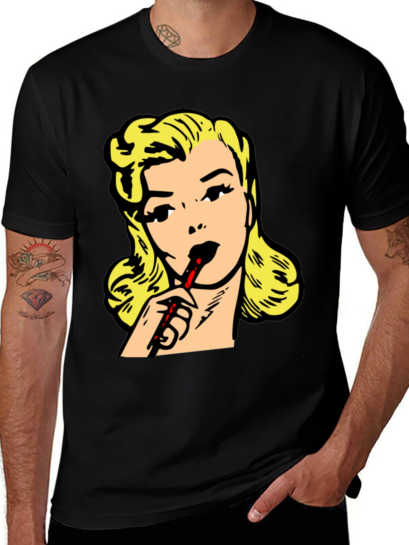 Variant 6 of Pop Art Girl Graphic Print Black T-Shirt