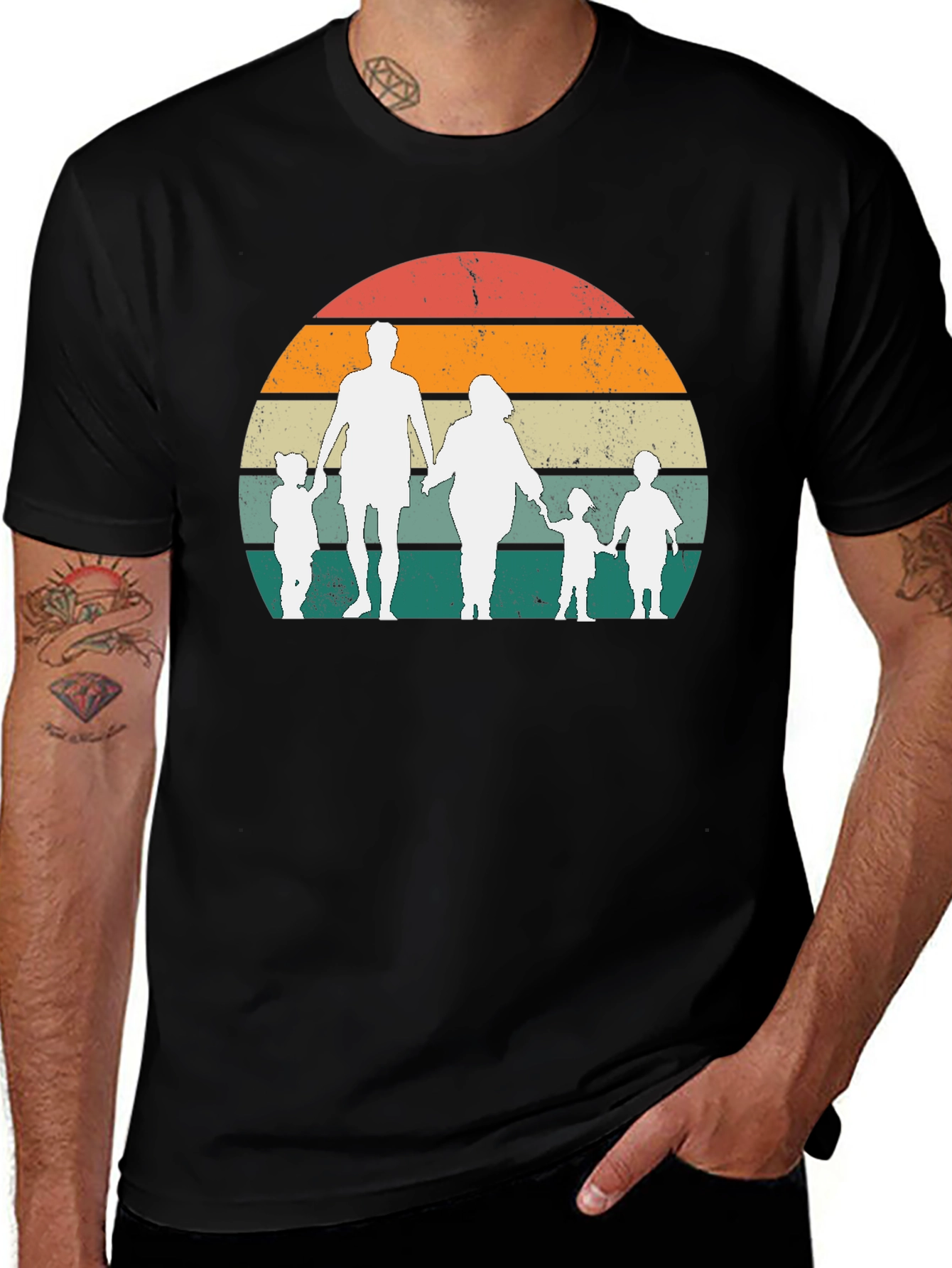 Variant 20 of Retro Family Sunset Graphic Tee - Black