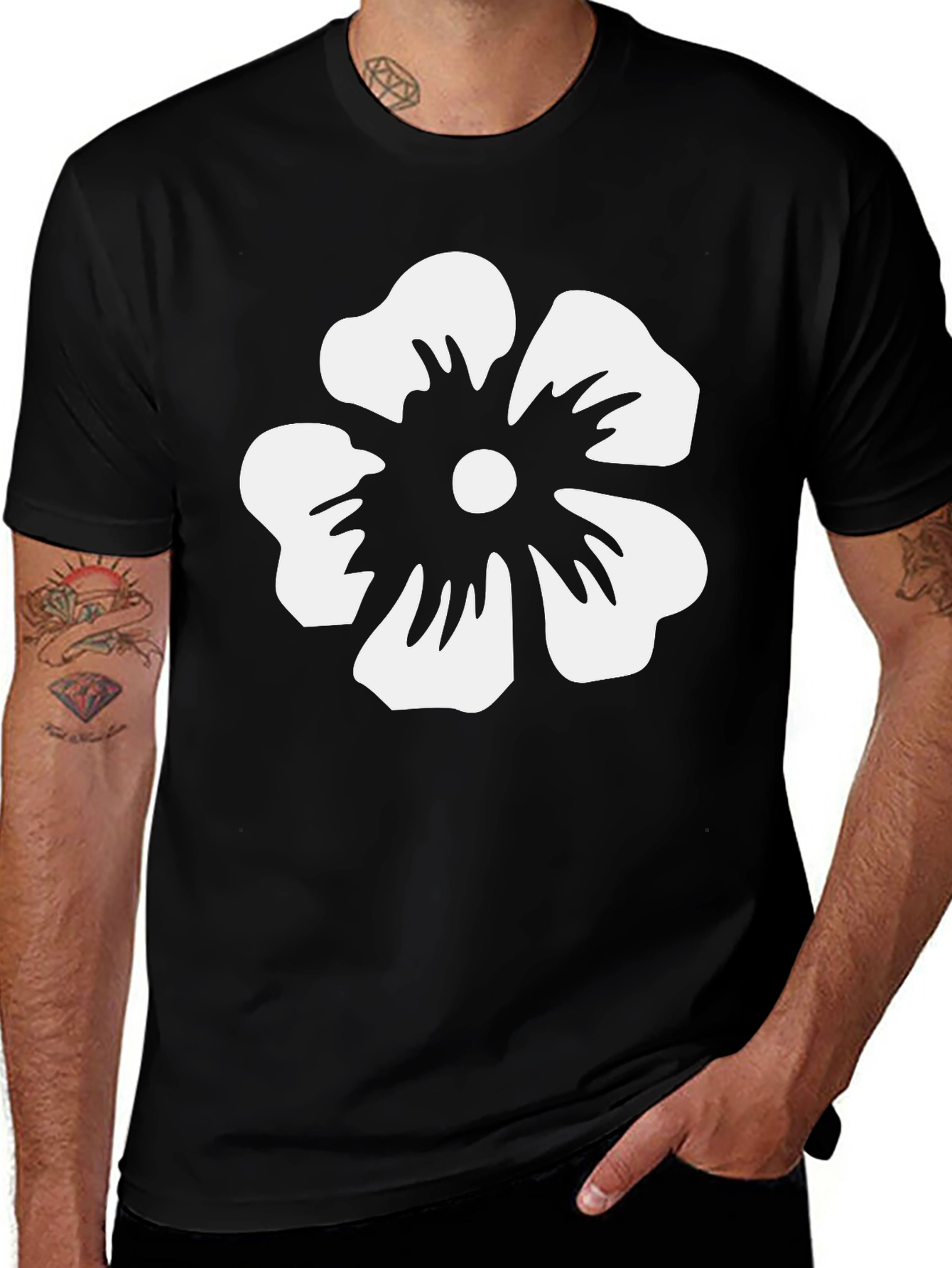 Variant 16 of Floral Graphic Tee - White Flower on Black
