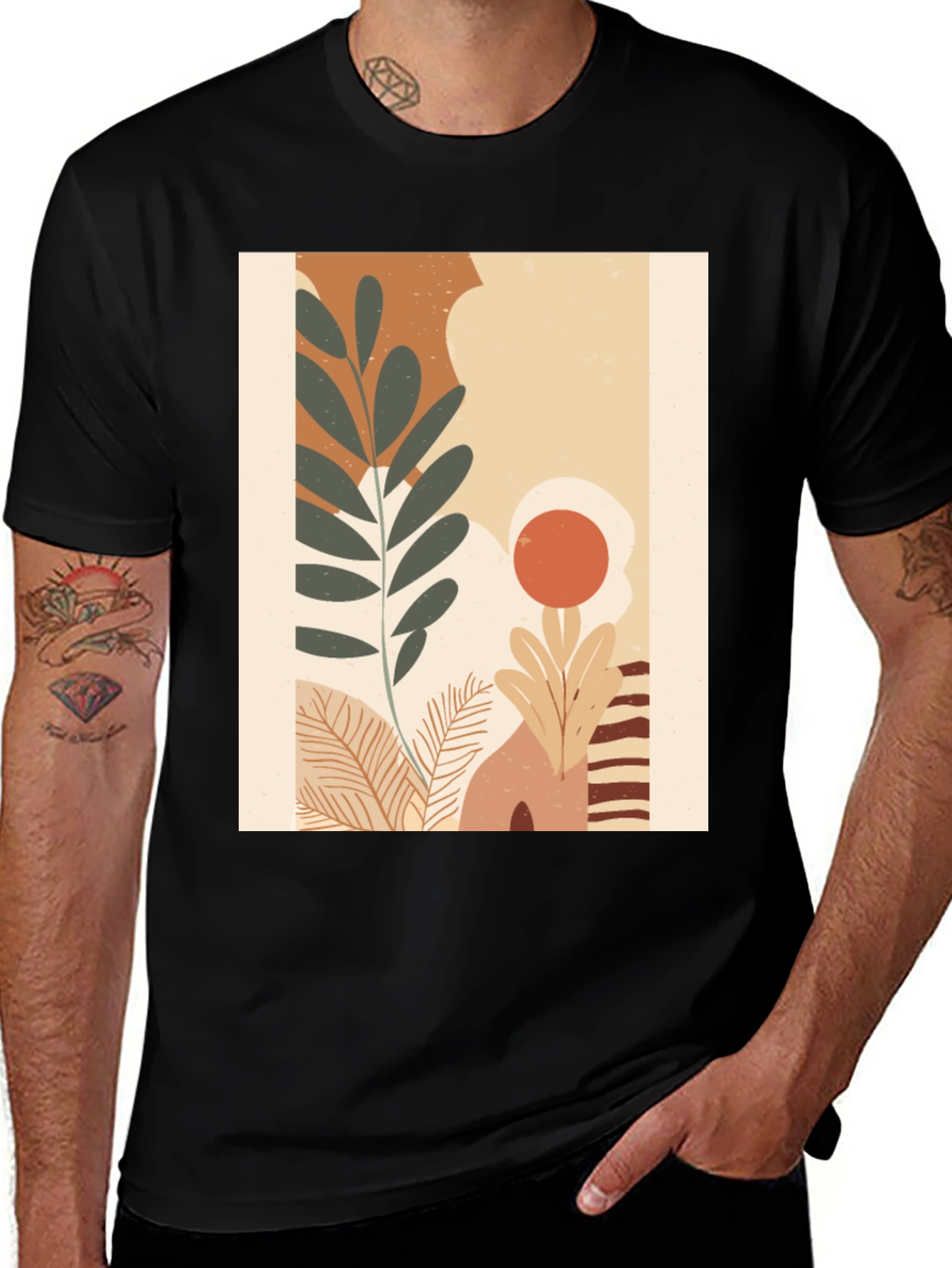 Variant 19 of Abstract Botanical Print Black T-Shirt