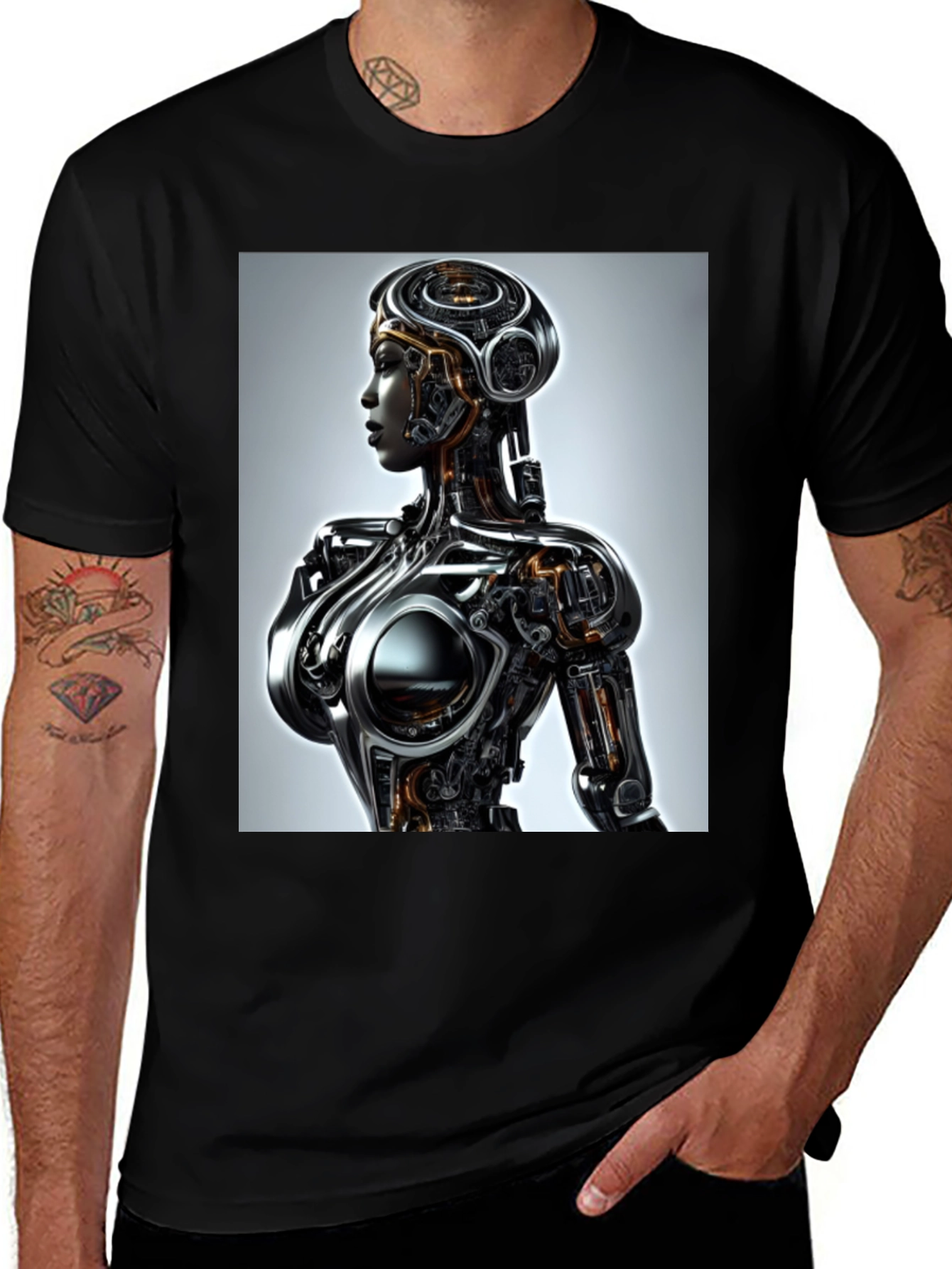 Variant 29 of Futuristic Robot Woman Graphic Tee - Black