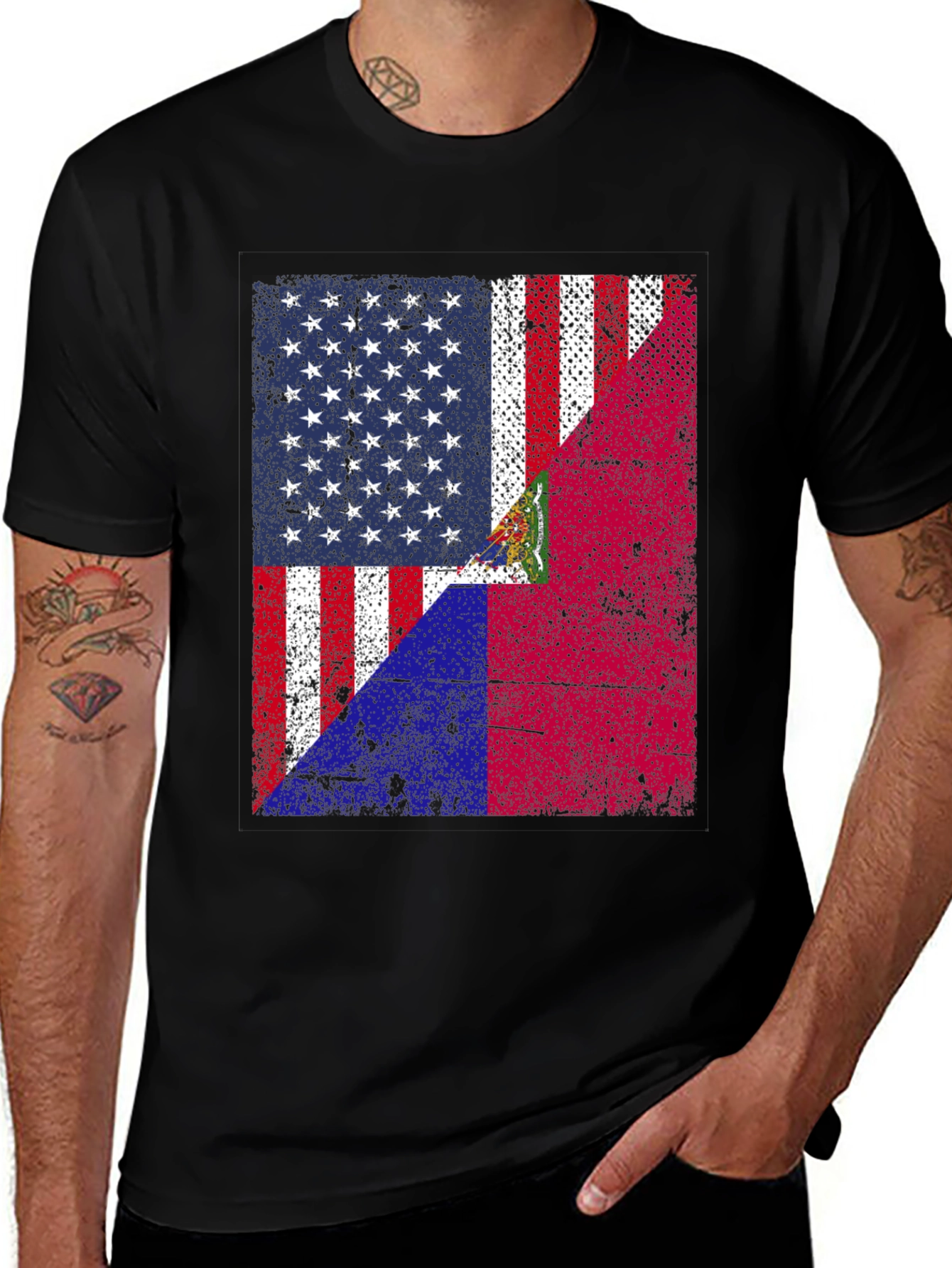 US & Haiti Flag T-Shirt - Dual Heritage Pride