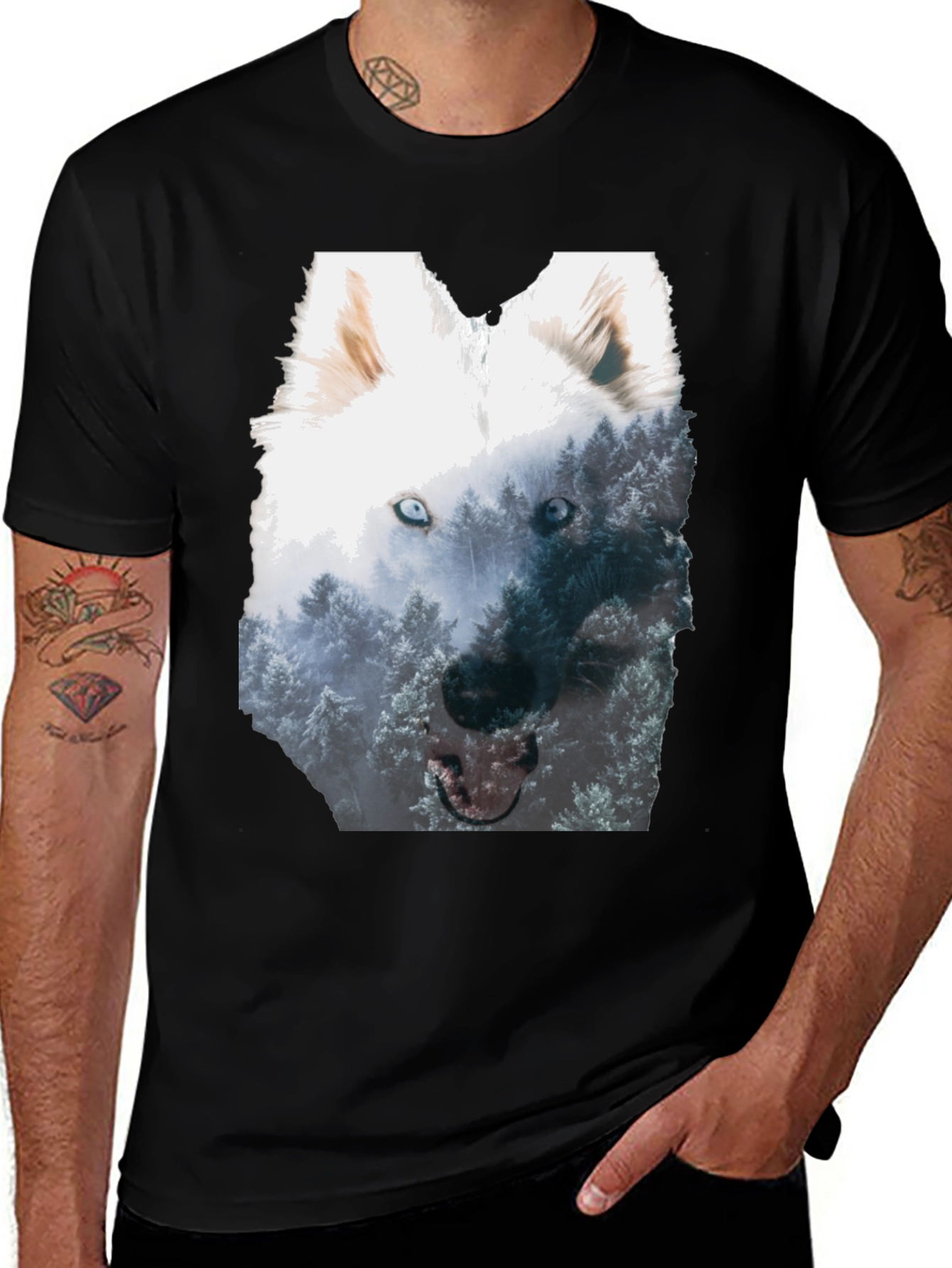 Variant 18 of Wolf Forest Graphic Tee - Black Cotton Blend