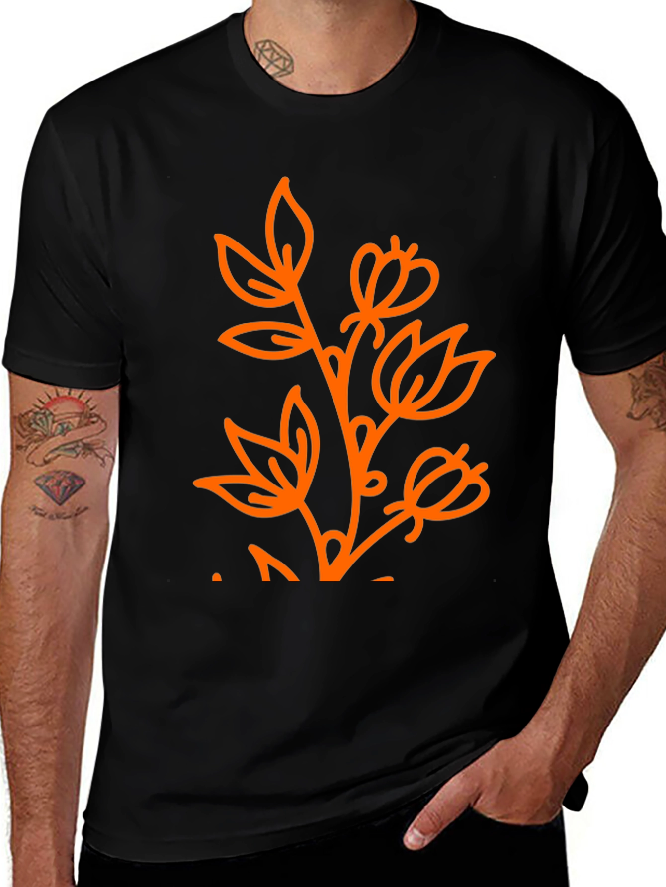Variant 8 of Black T-Shirt with Orange Floral Design