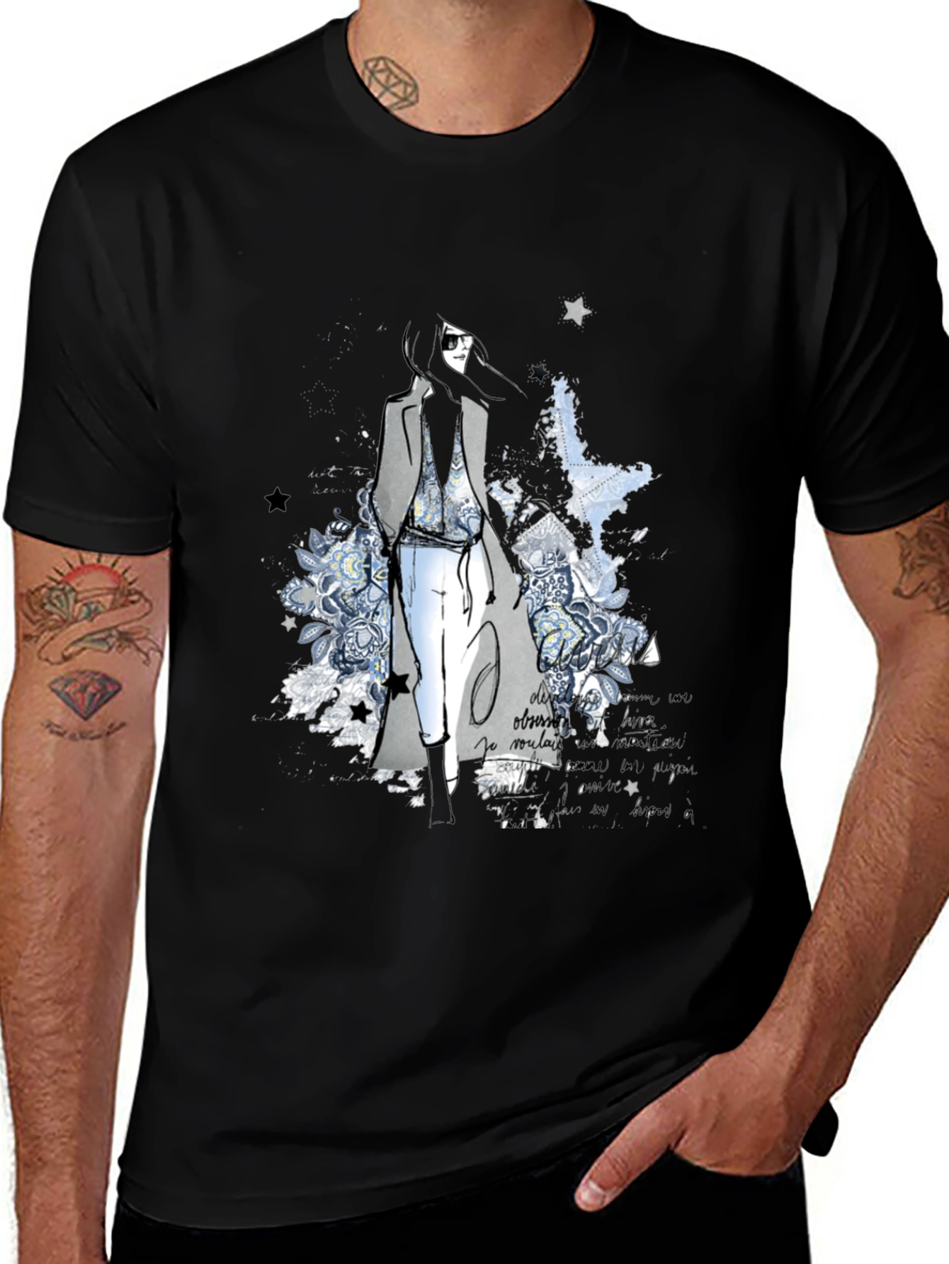 Stylish Graphic Print T-Shirt - Fashion Illustration Tee