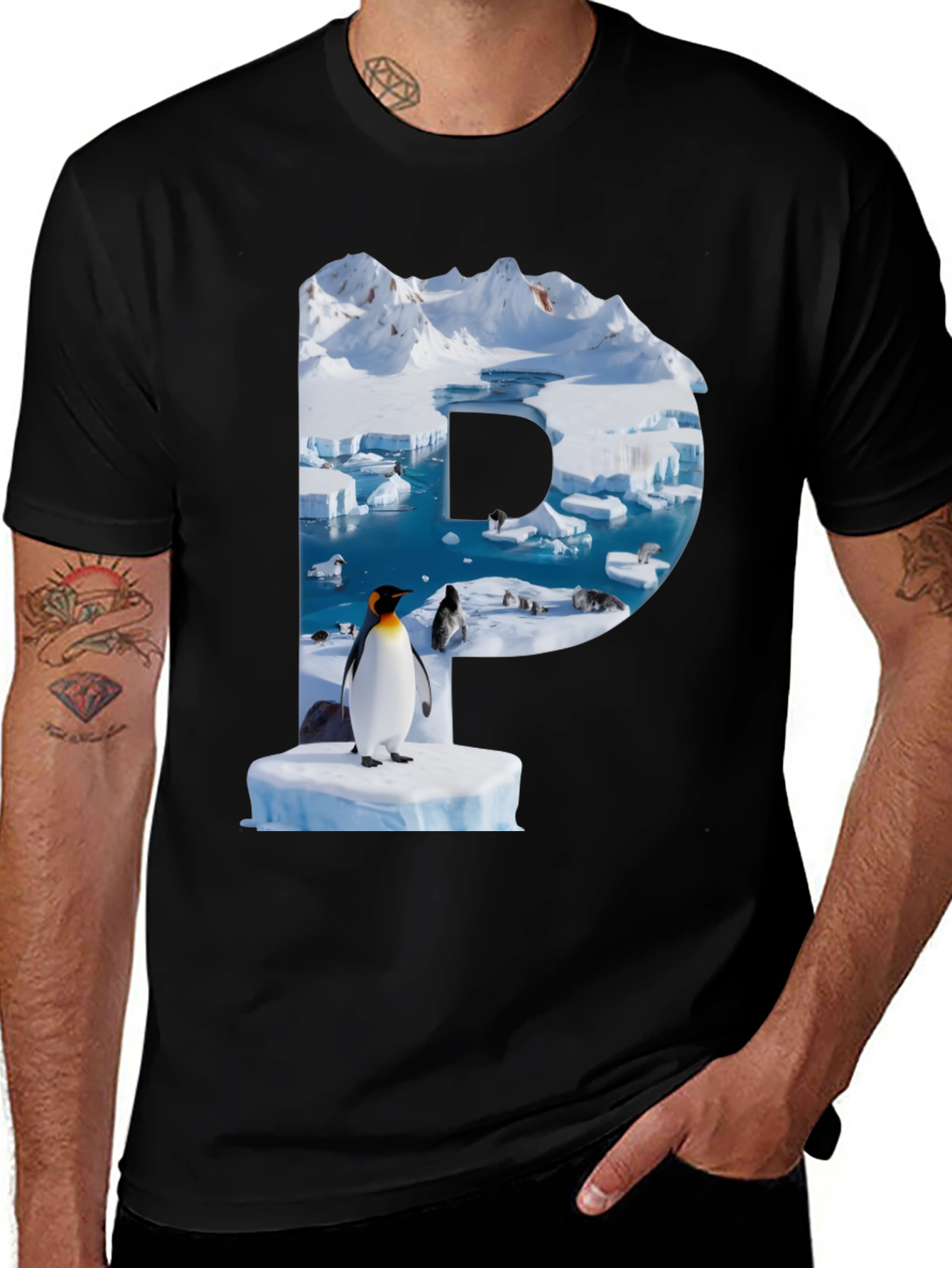 Variant 2 of Penguin Iceberg Letter Graphic T-Shirt