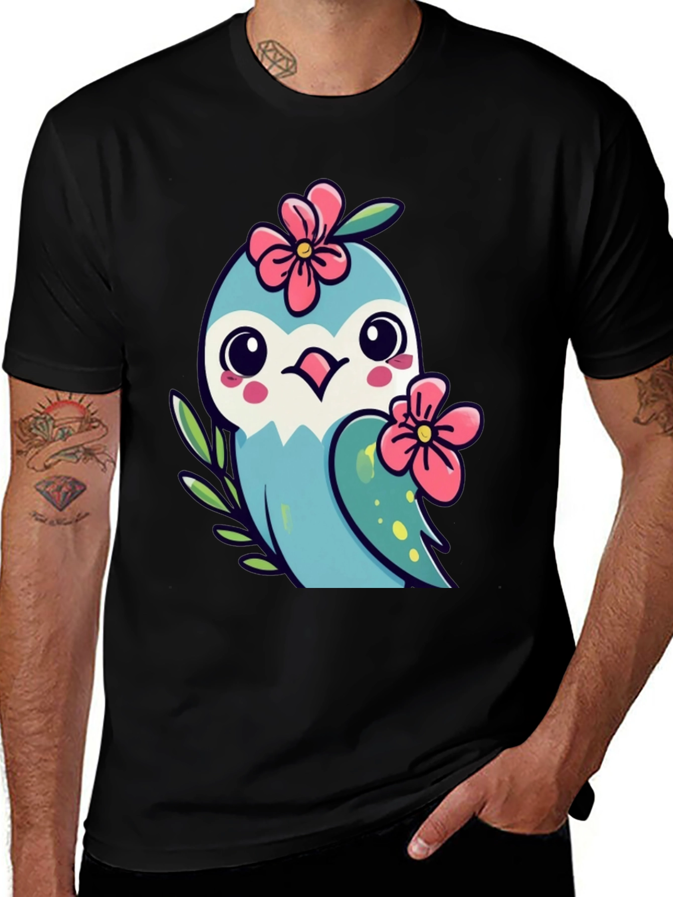 Variant 7 of Cute Bird with Flowers Graphic T-Shirt