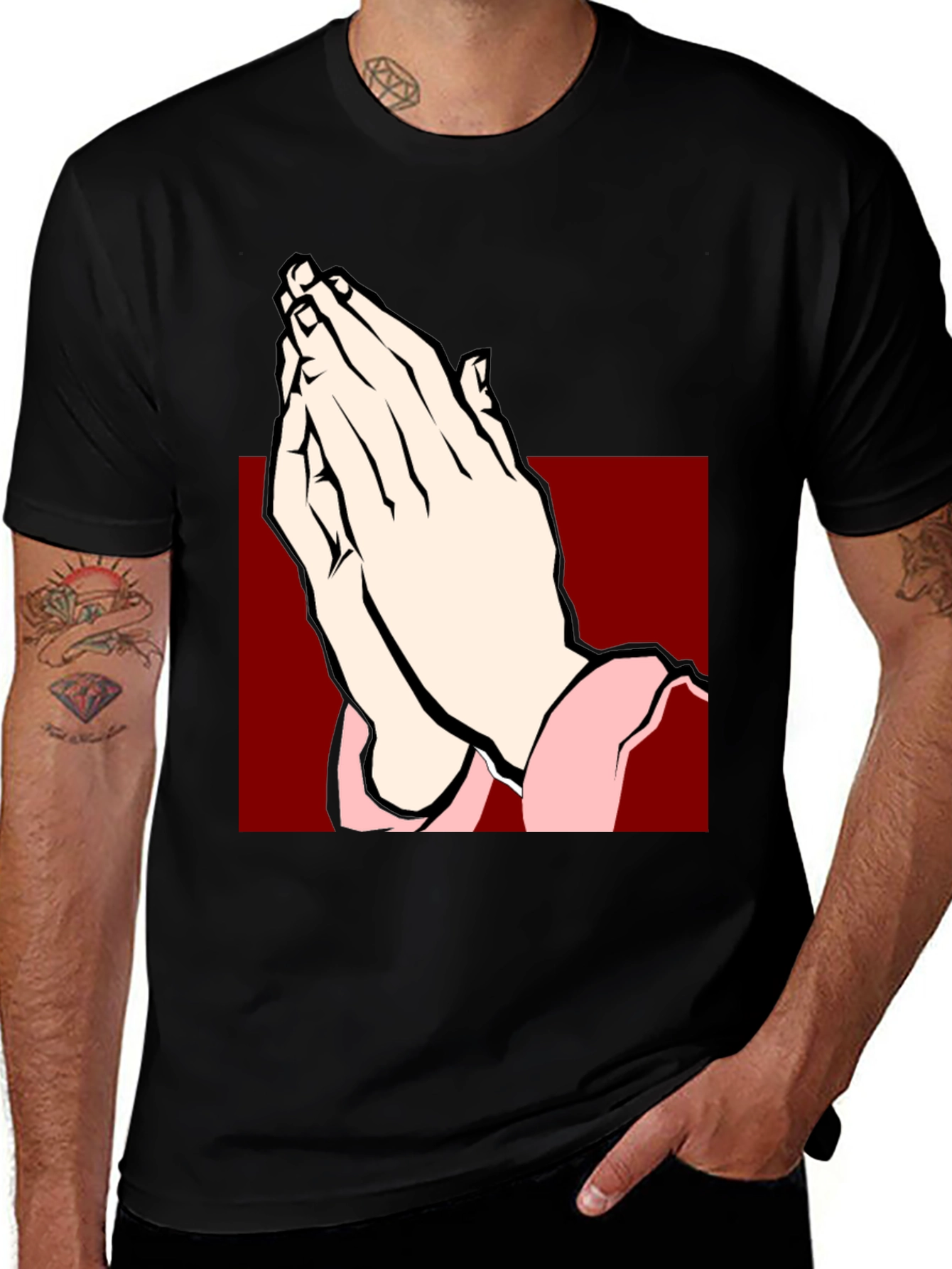 Variant 29 of Praying Hands Graphic Tee - Black Cotton T-Shirt