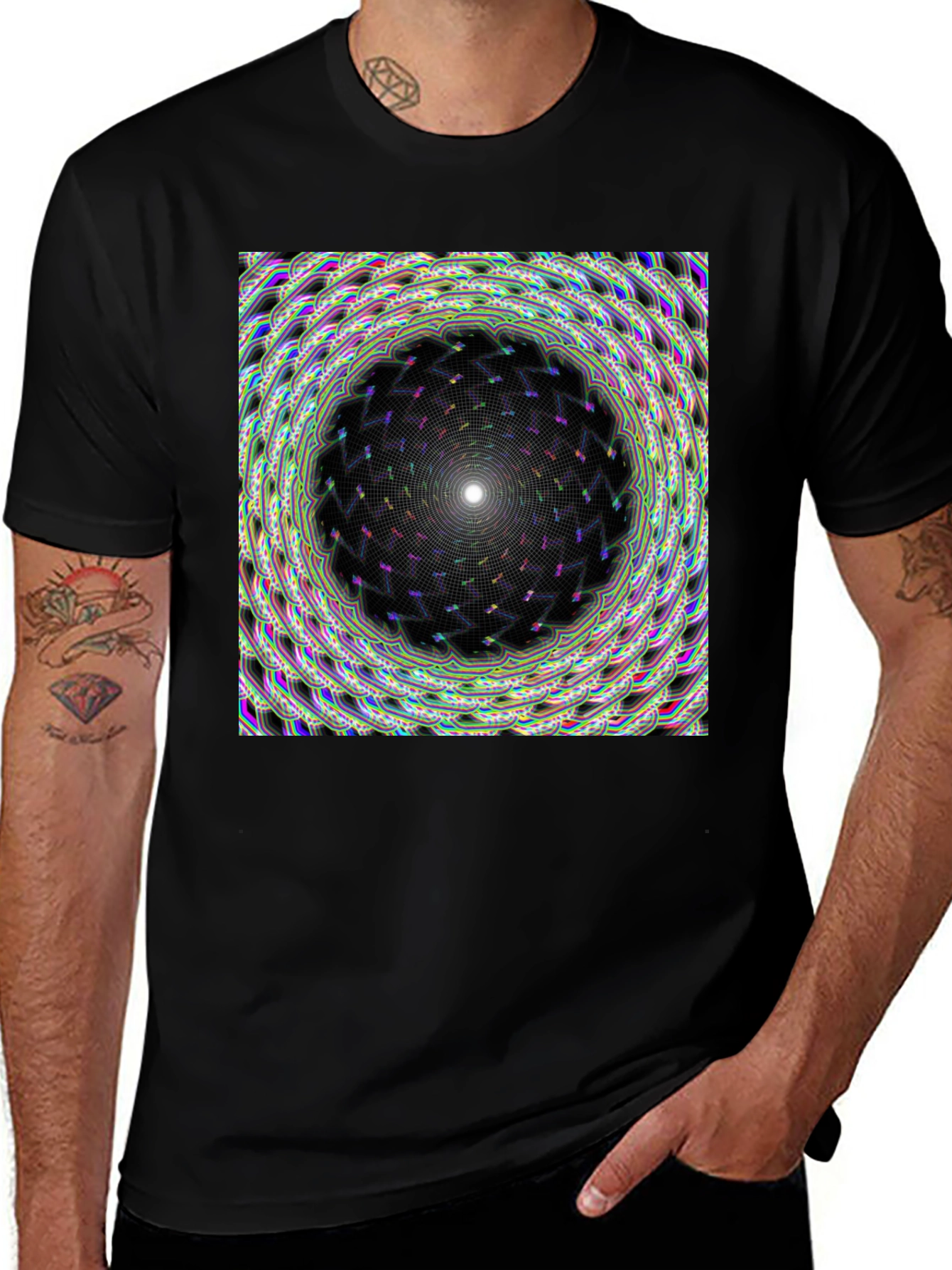 Variant 14 of Hypnotic Mandala Graphic Tee - Stylish Black T-Shirt