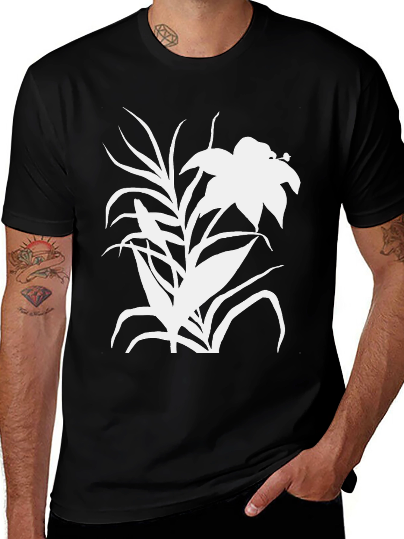Floral Silhouette Black T-Shirt