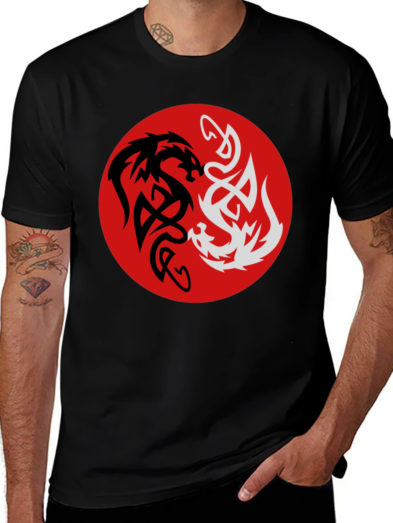 Variant 4 of Yin Yang Dragon Graphic Tee - Black