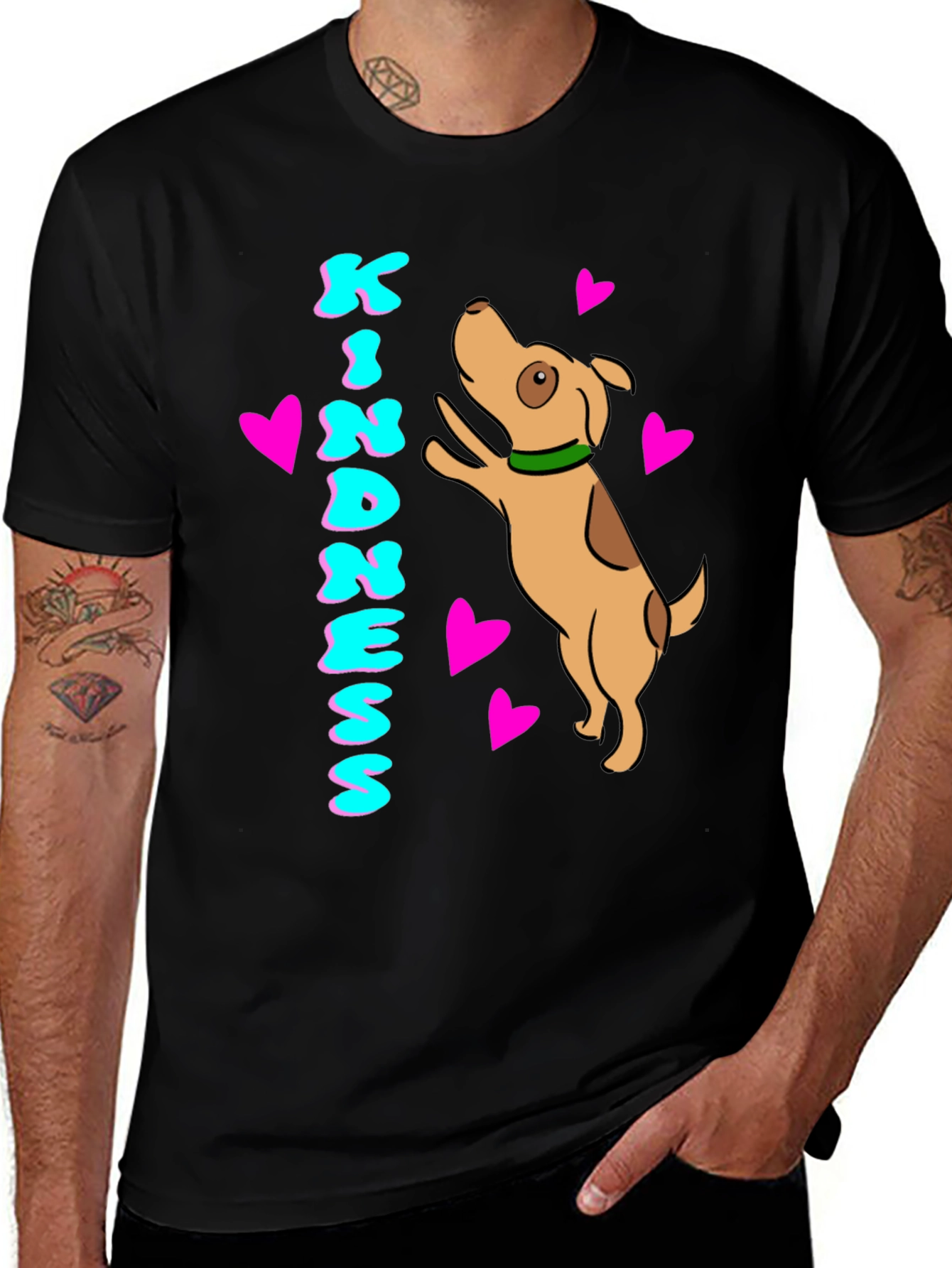 Variant 7 of Kindness Dog Graphic Tee, Unisex Black Cotton Blend
