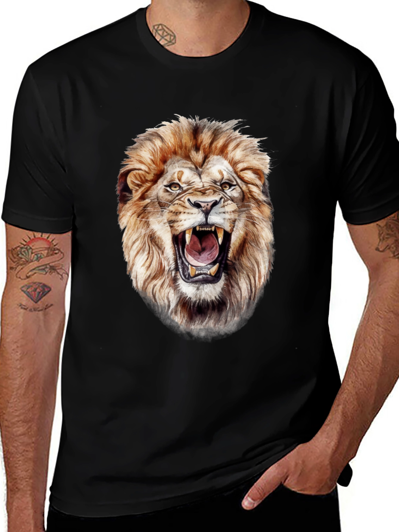 Men's Lion Graphic Tee - Fierce Animal Print Shirt