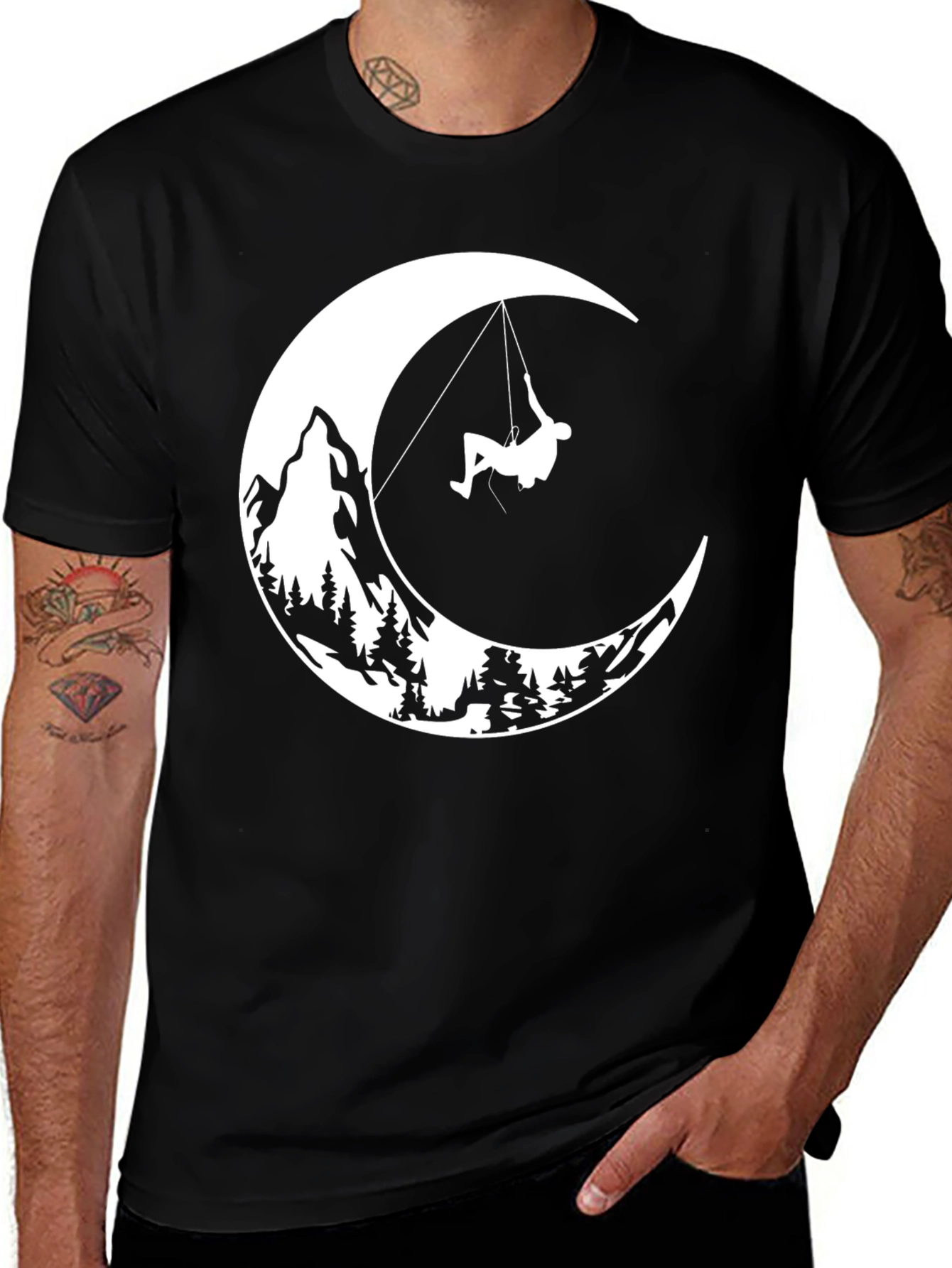 Variant 28 of Moonlit Climb Graphic Tee - Black Cotton T-Shirt