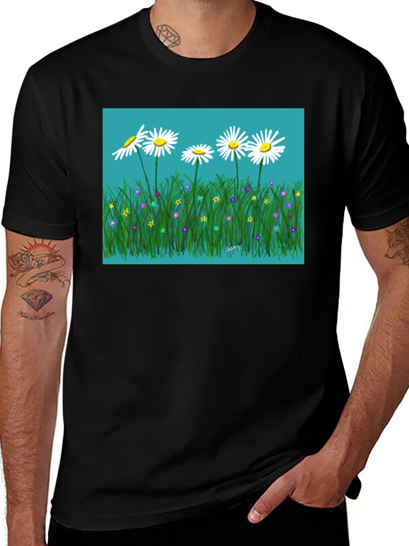 Variant 2 of Daisy Meadow Graphic T-Shirt - Black