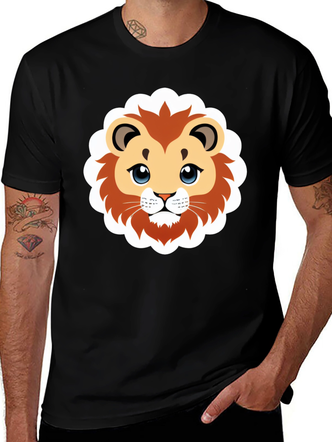 Variant 23 of Cute Lion Graphic Tee - Black Cotton T-Shirt