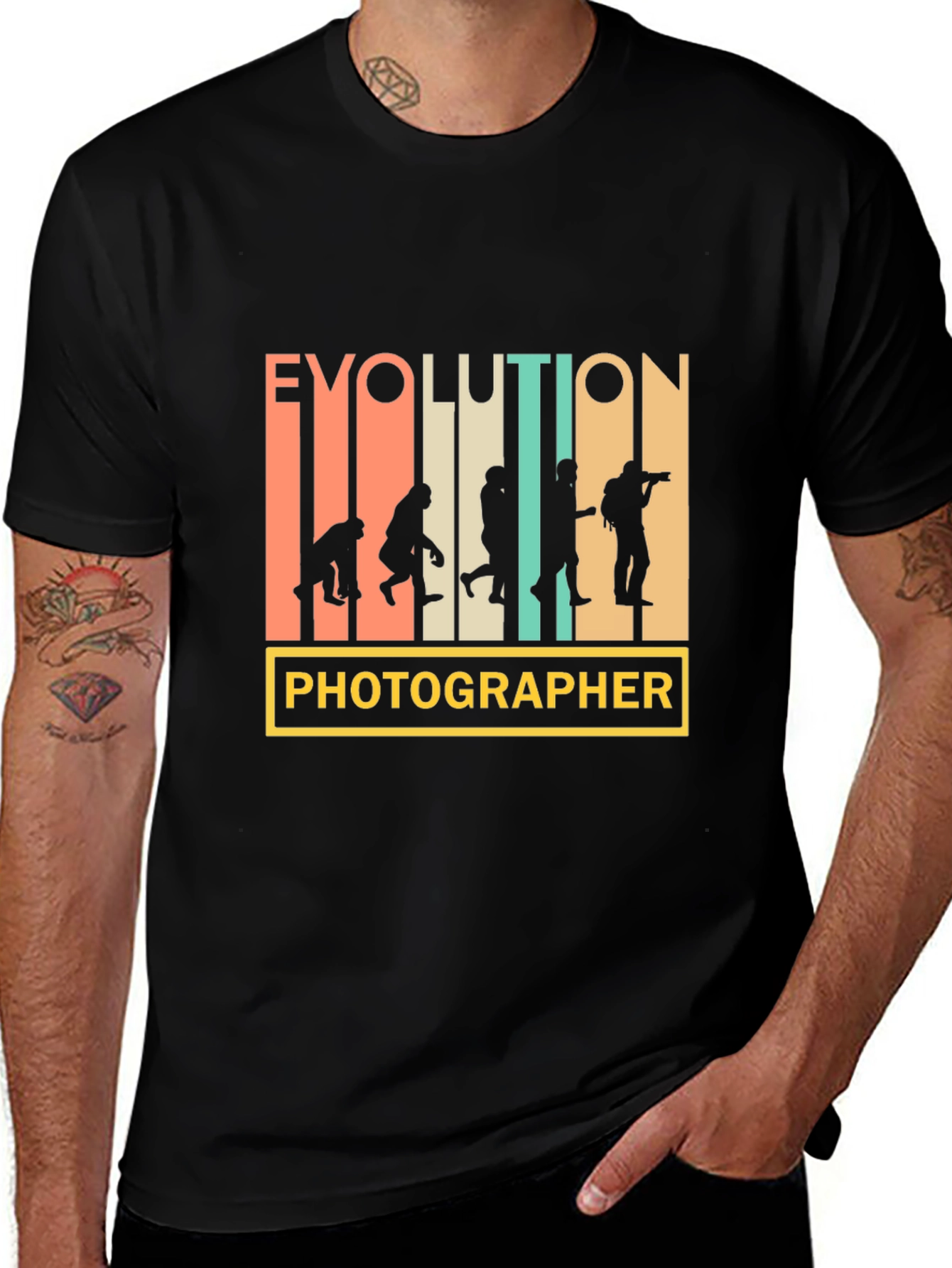 Variant 27 of Evolution Photographer T-Shirt - Black Cotton Graphic Tee
