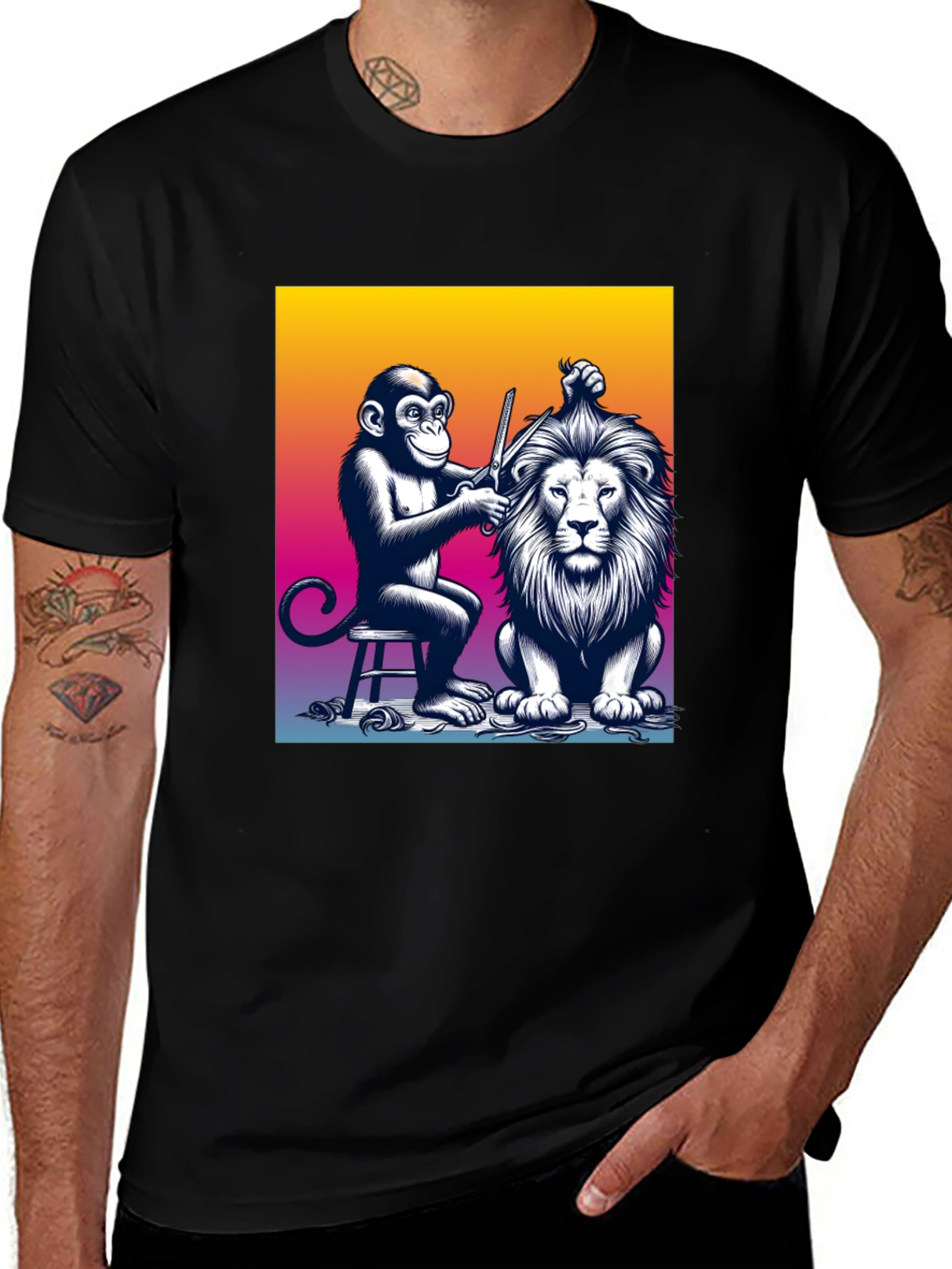 Variant 27 of Monkey Barber T-Shirt: Lion Haircut Graphic Tee