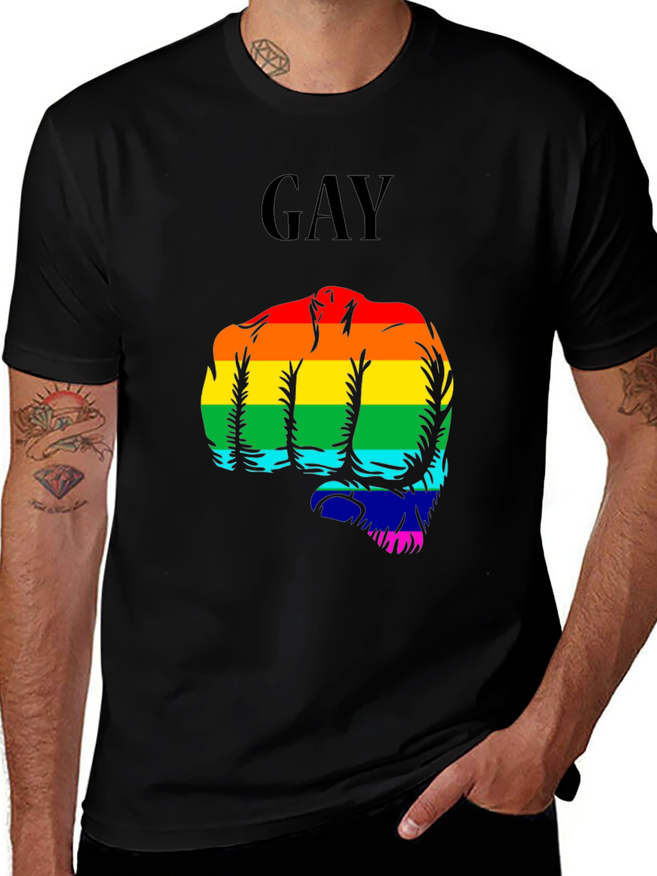 Variant 28 of Gay Pride Rainbow Fist Black T-Shirt