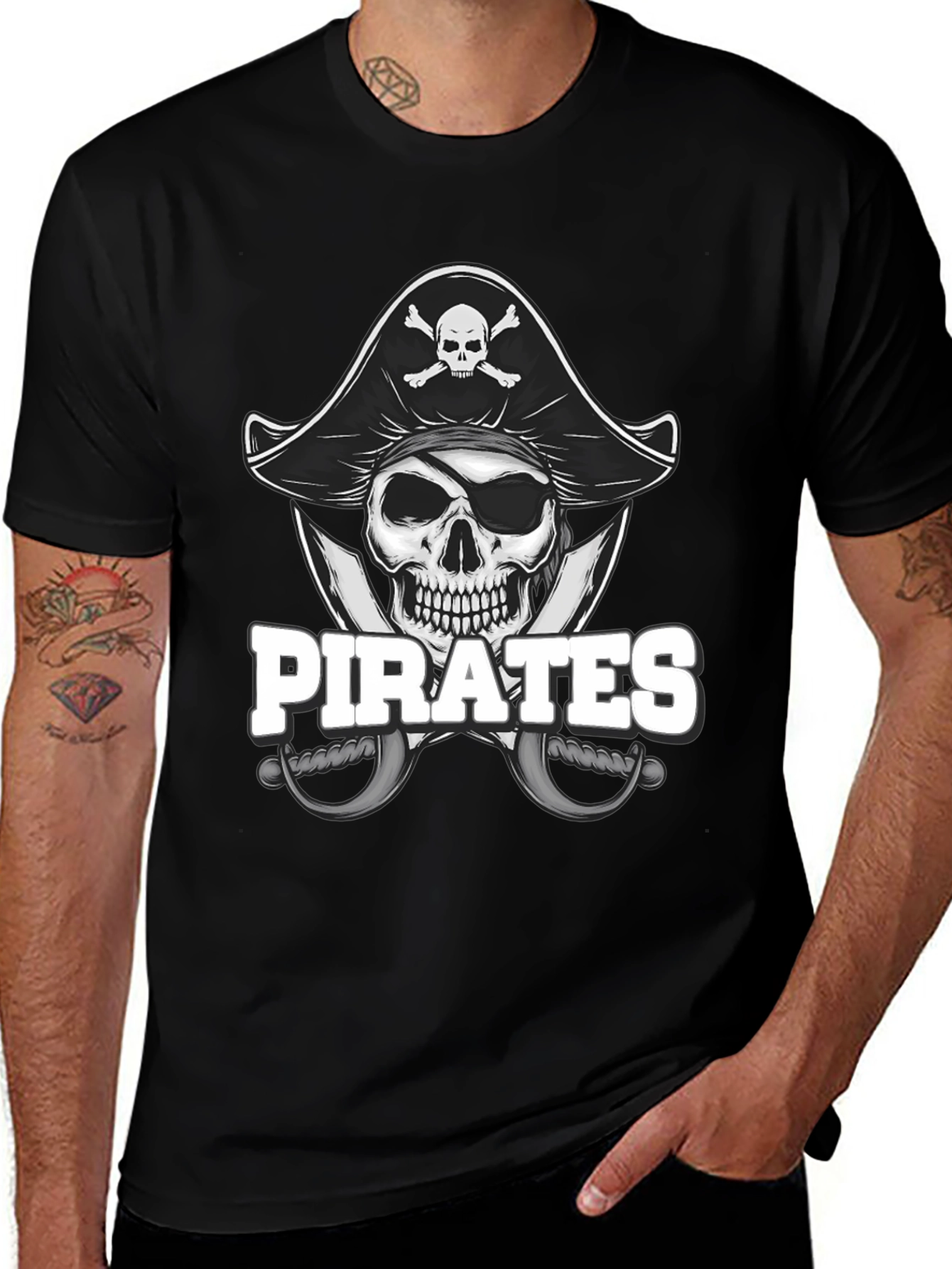 Black Pirate Skull T-Shirt - Novelty Graphic Tee main image