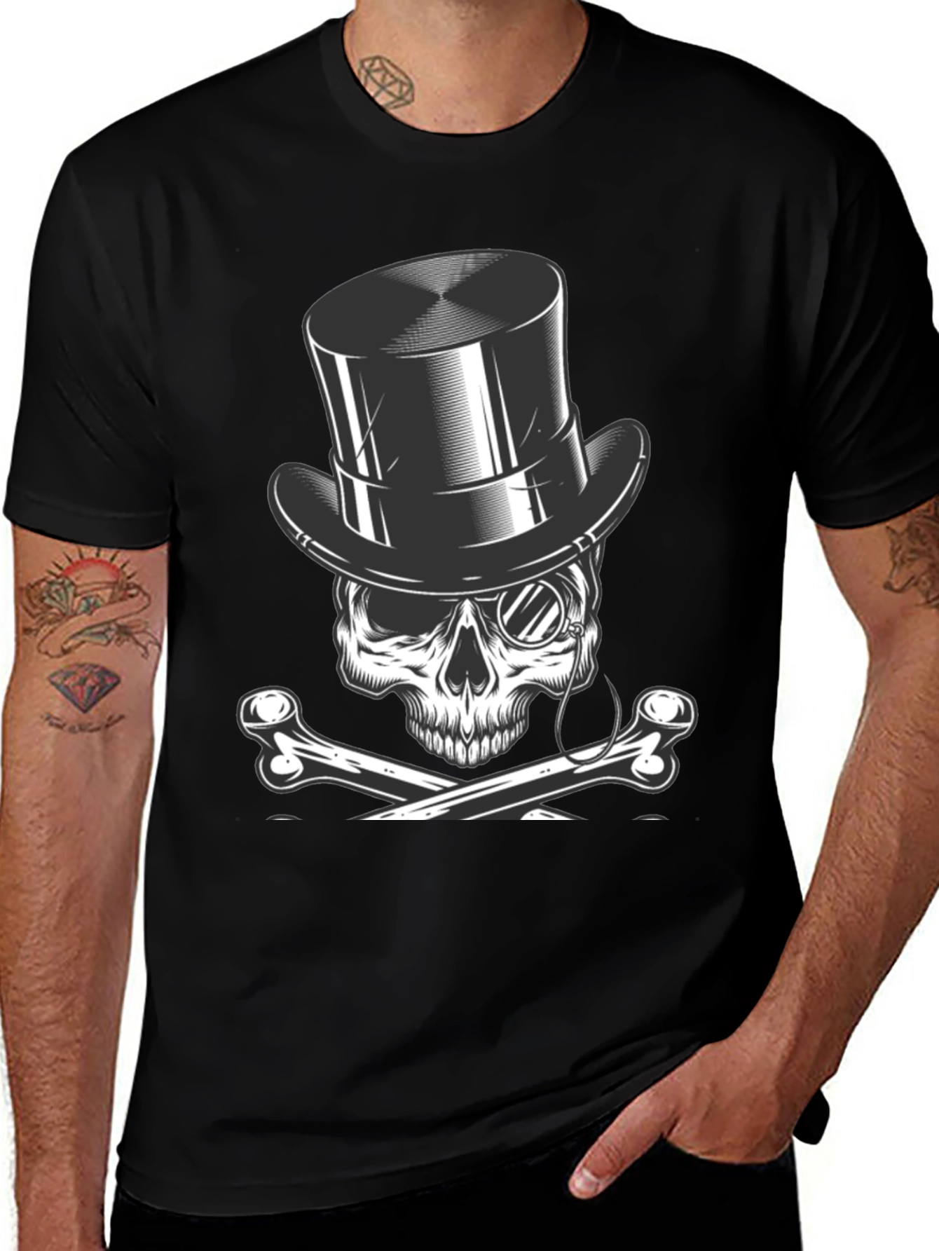 Variant 17 of Skull & Bones Top Hat T-Shirt - Classic Style