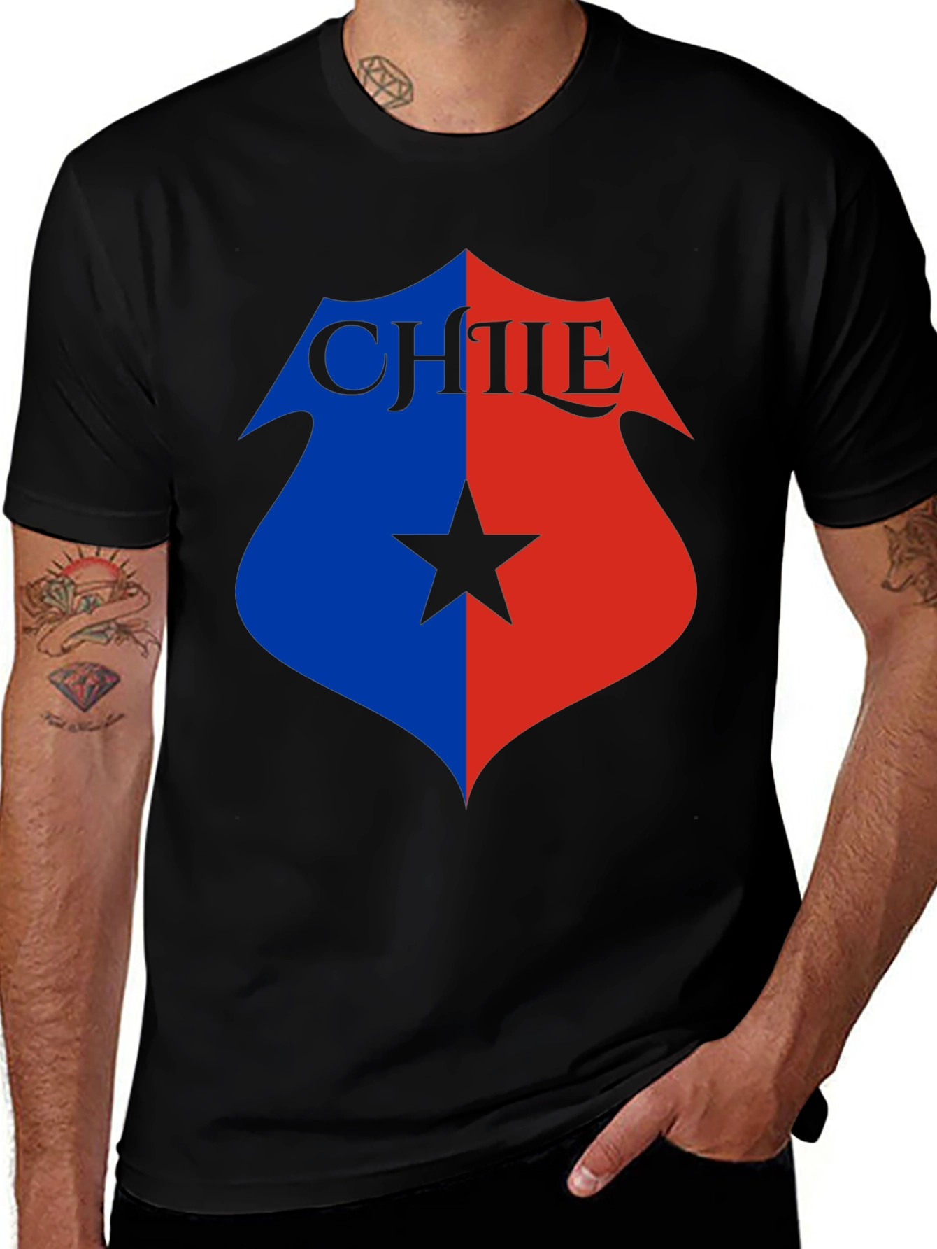 Chile Flag Shield Black T-Shirt