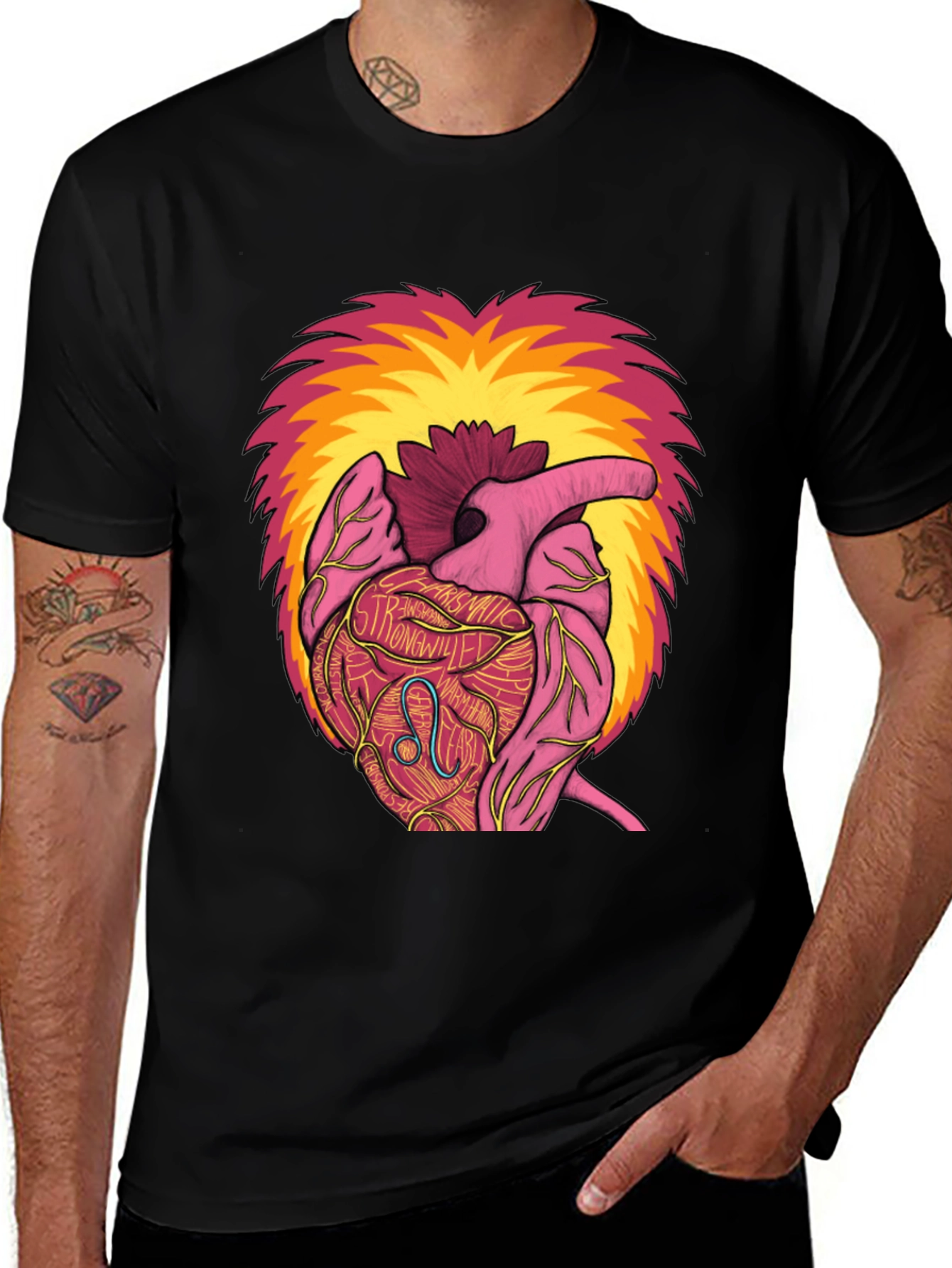 Variant 18 of Leo Zodiac Heart Graphic T-Shirt - Black