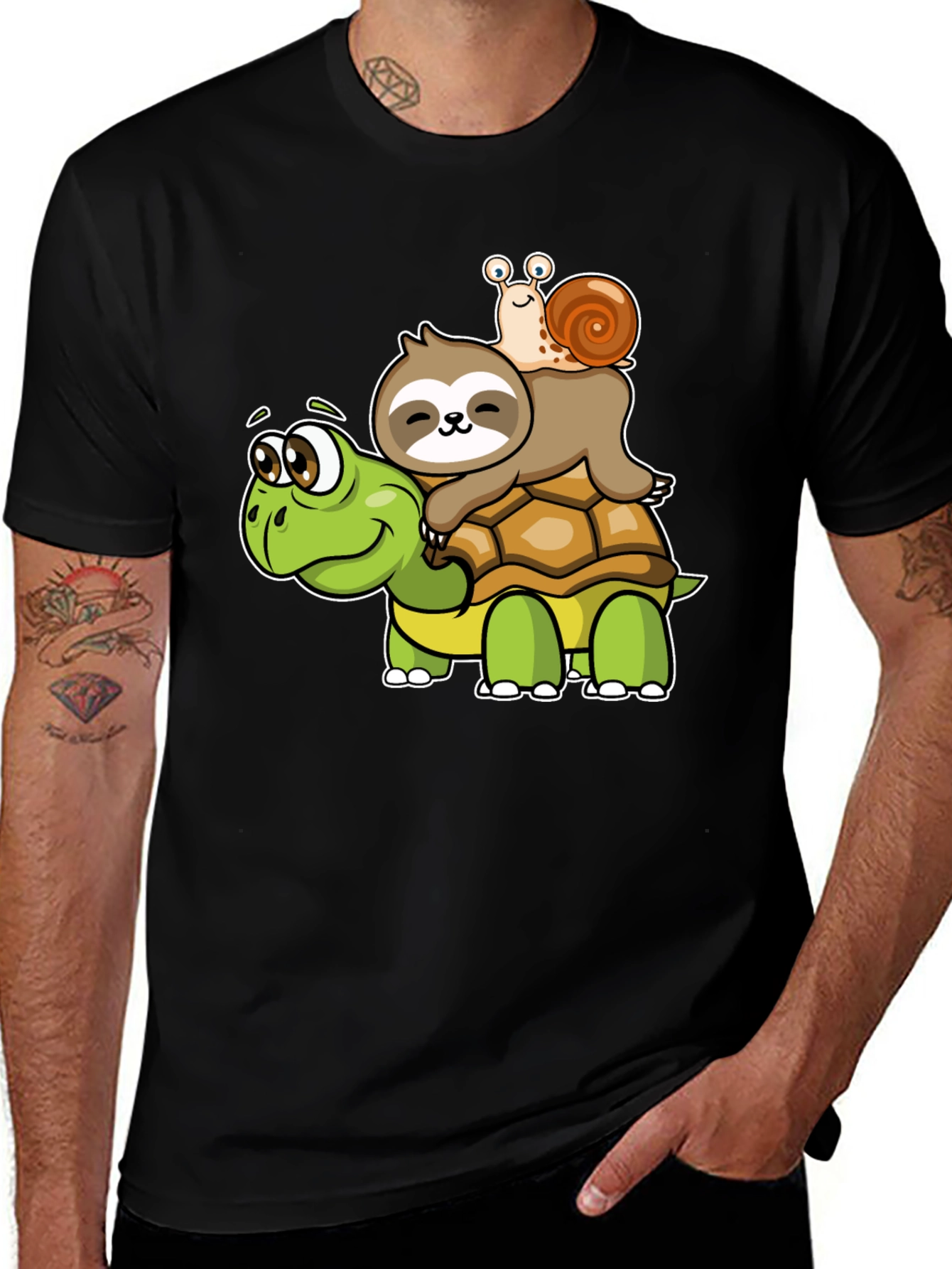 Variant 29 of Cartoon Turtle, Sloth, Snail Graphic Tee