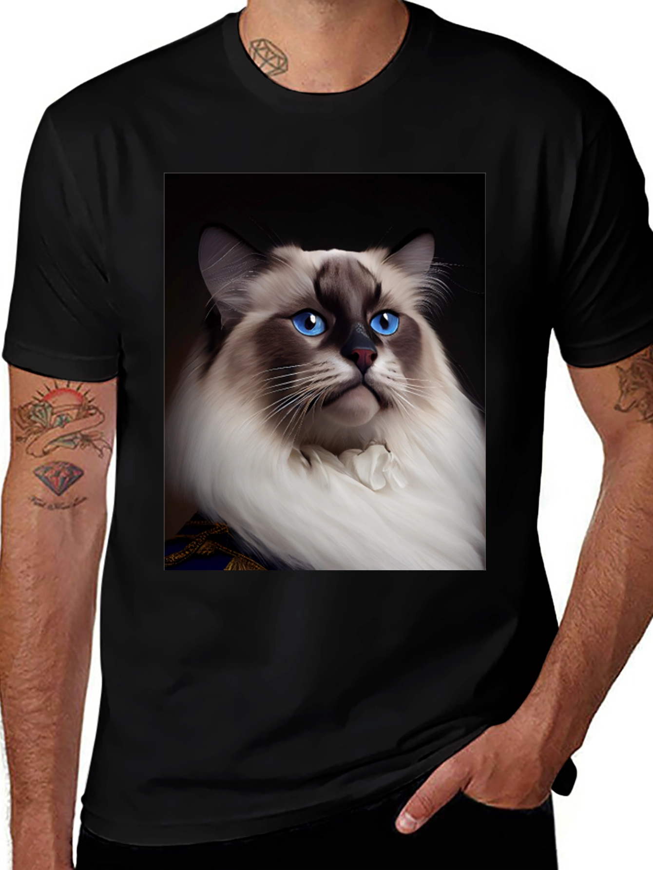 Variant 10 of Regal Cat Graphic Tee - Royal Feline Fashion