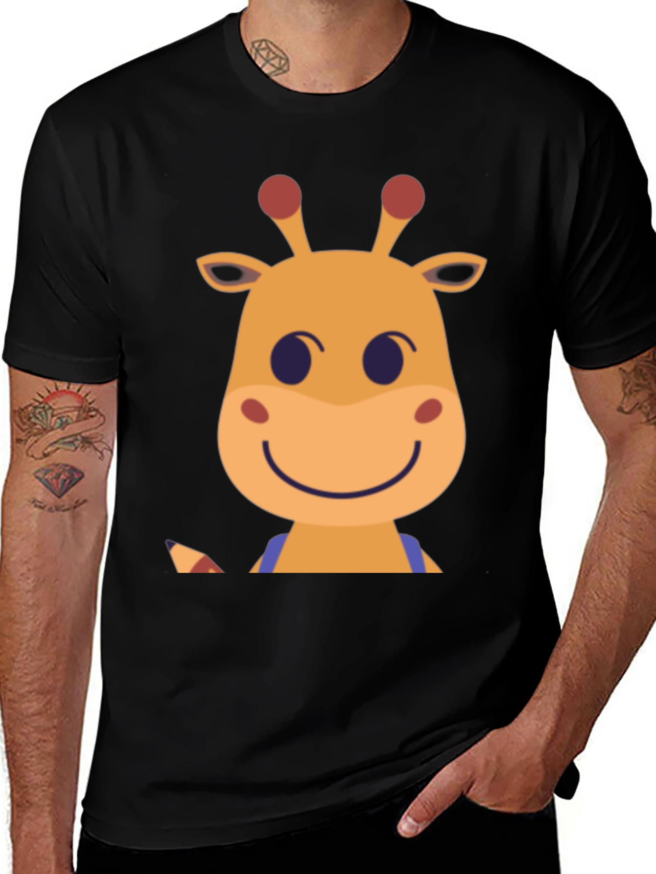 Variant 28 of Giraffe Cartoon Graphic Tee - Black