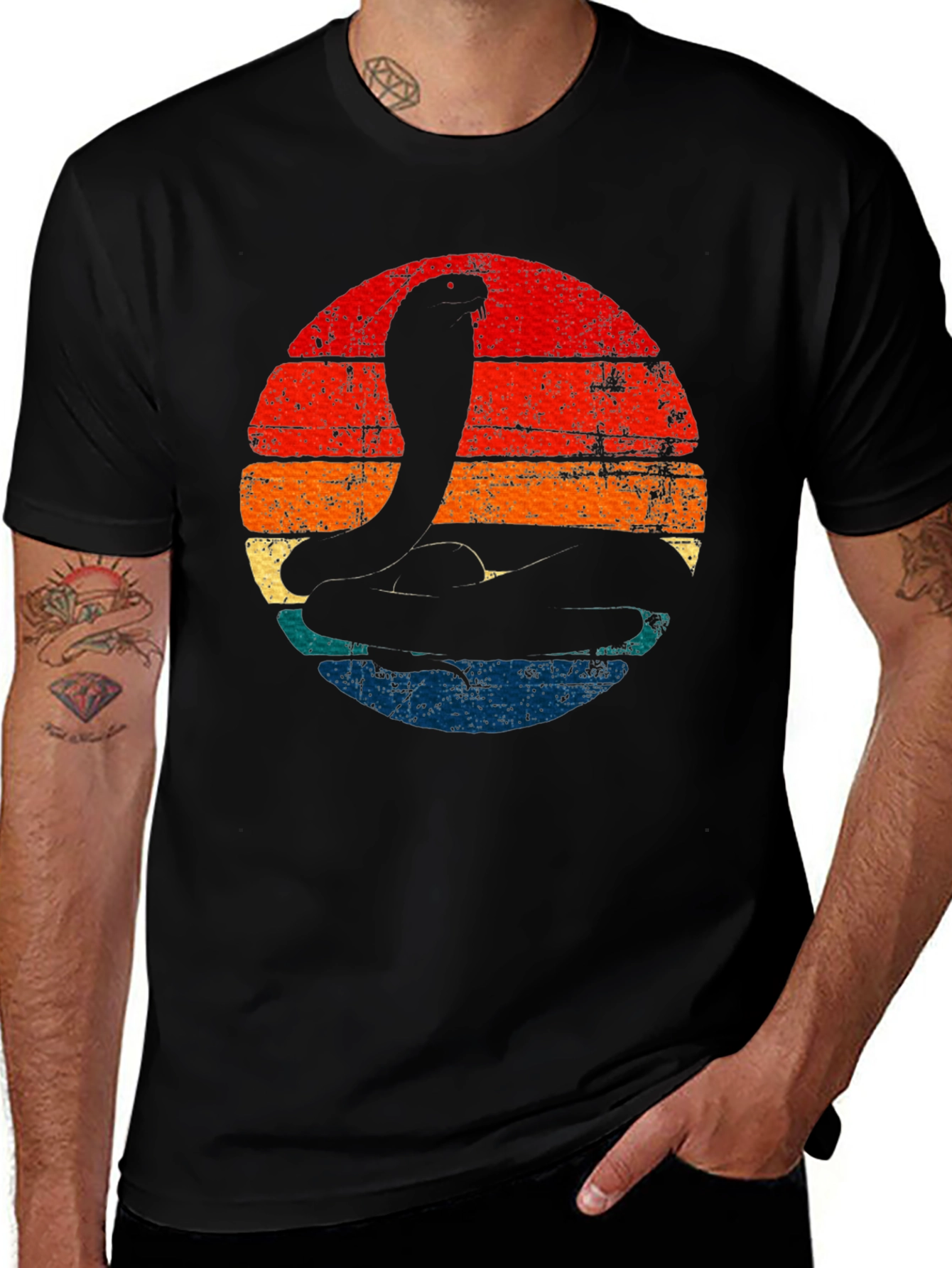 Variant 18 of Retro Cobra Sunset Graphic Tee - Black
