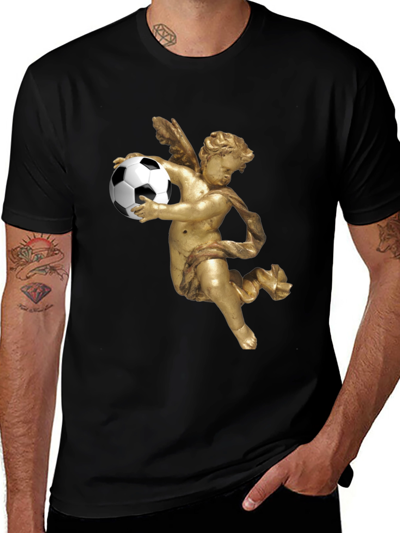 Variant 6 of Angel Soccer T-Shirt - Black Graphic Tee
