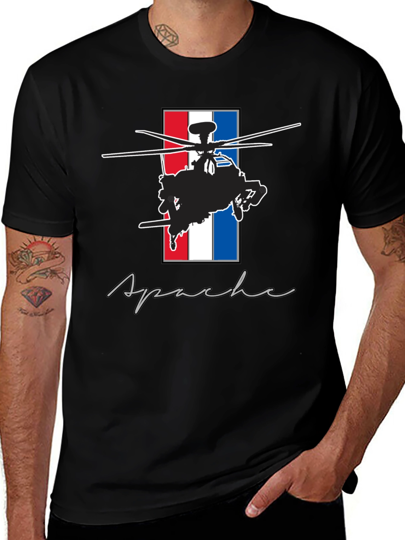 Apache Helicopter Graphic Tee - Black