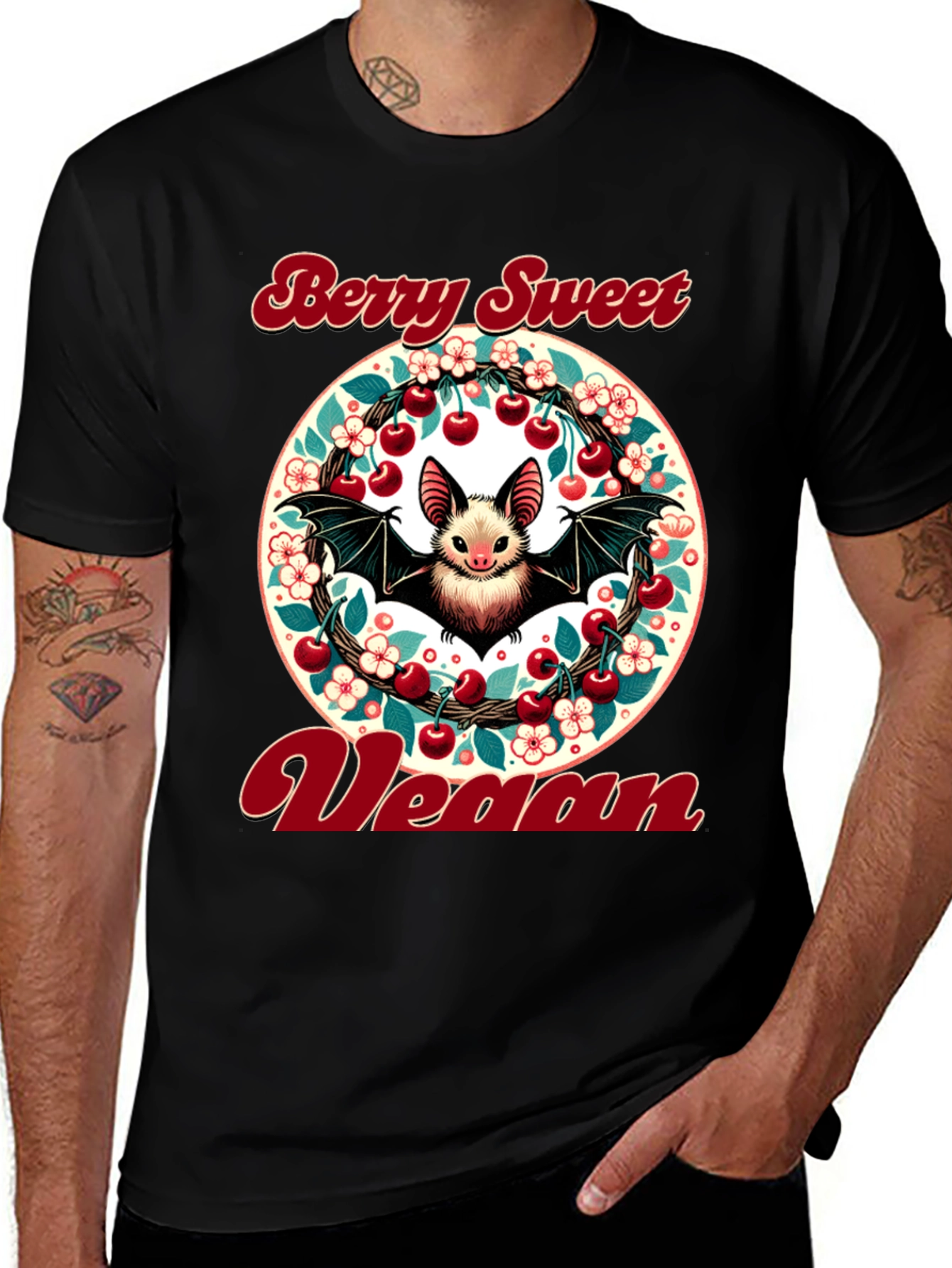 Variant 4 of Berry Sweet Vegan Bat Graphic T-Shirt