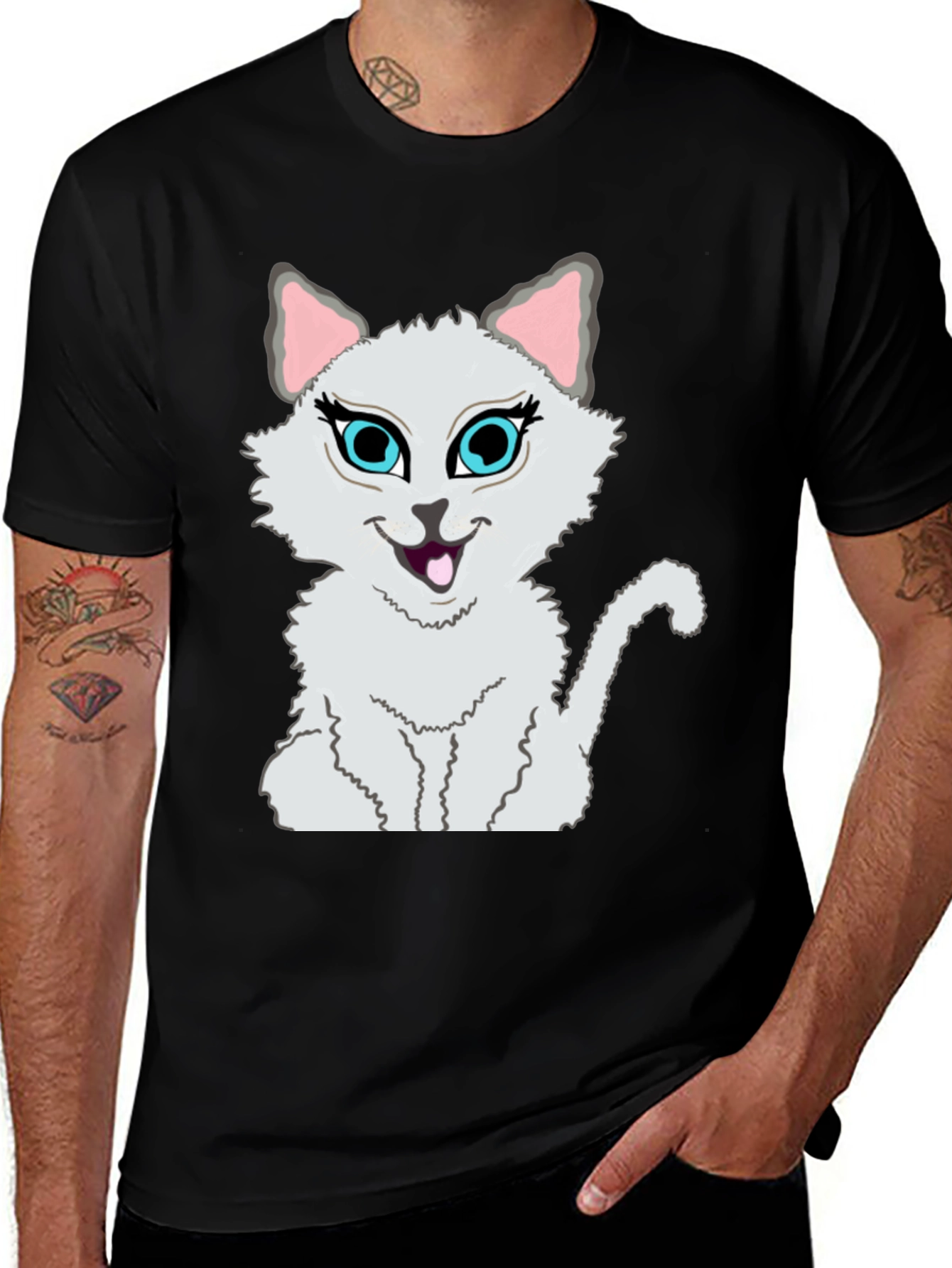Variant 14 of Cartoon Cat Graphic Tee - Stylish Black T-Shirt