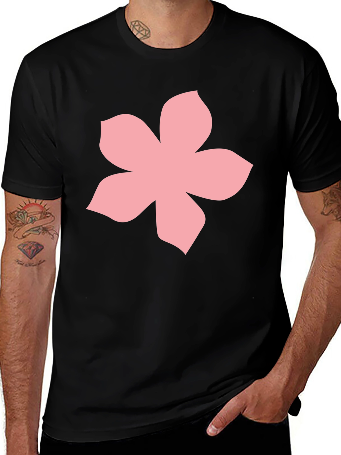 Variant 17 of Pink Flower Graphic Tee - Casual Black T-Shirt