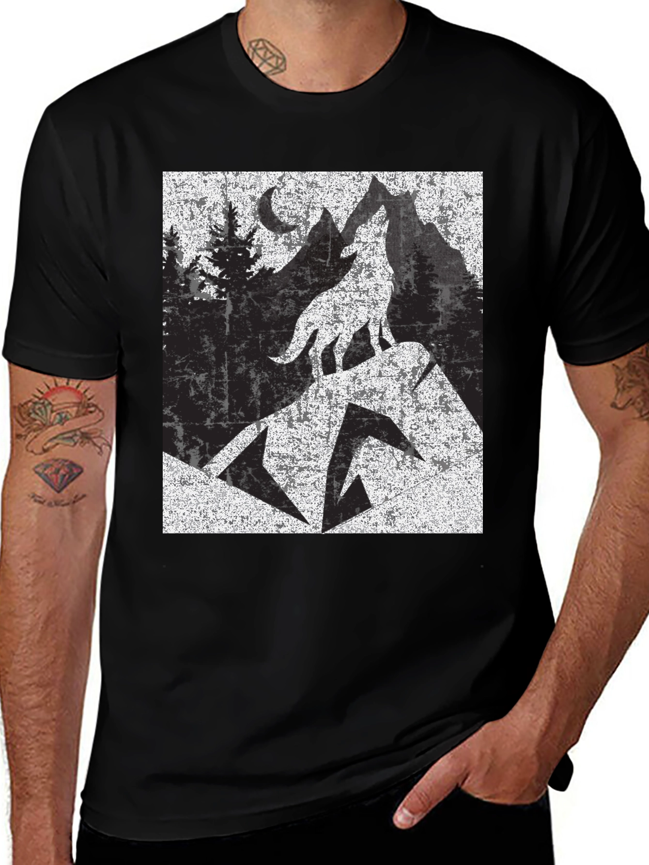 Variant 15 of Wolf Howling at Moon Tee