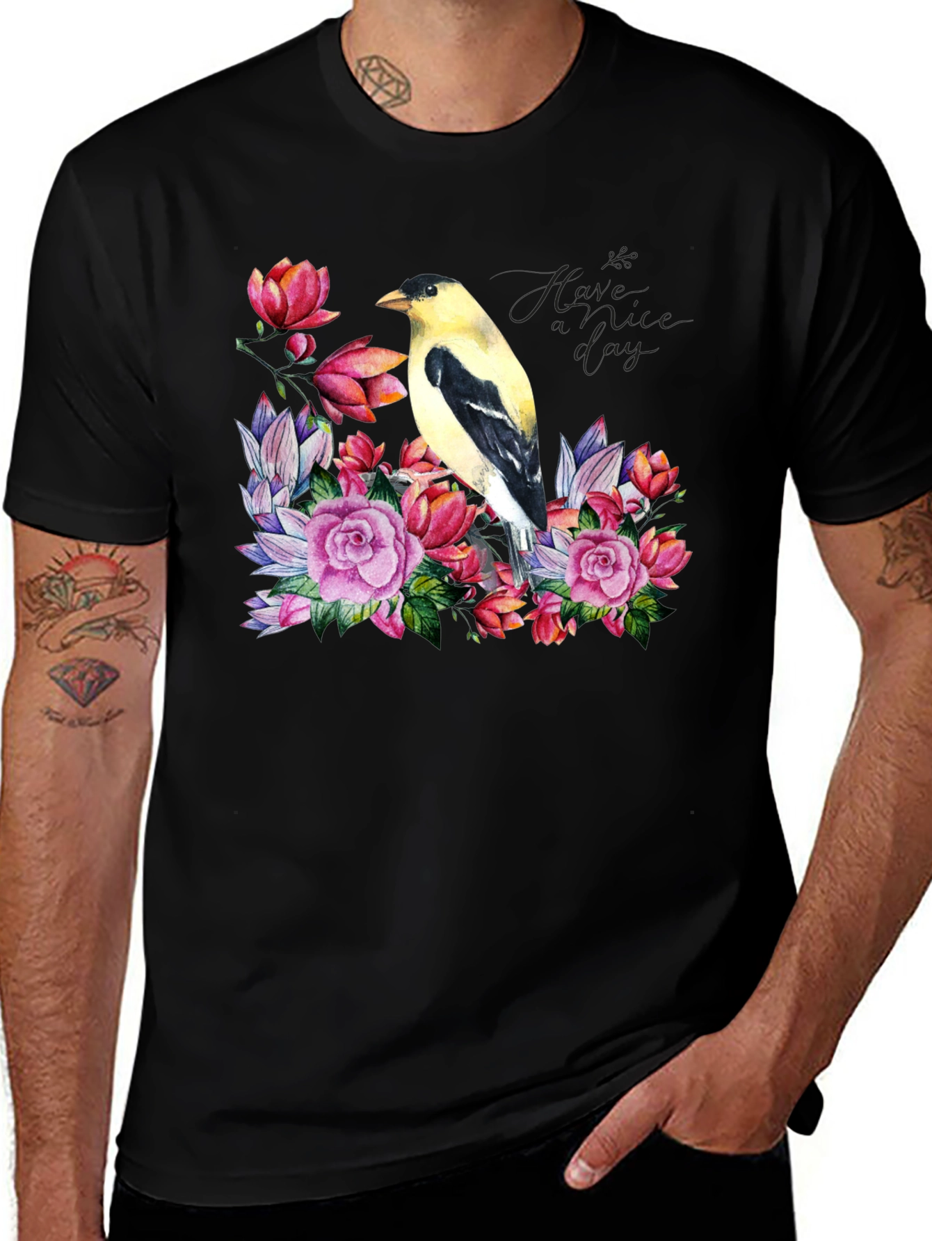 Variant 17 of Floral Bird Graphic Tee - Nature Lover's T-Shirt