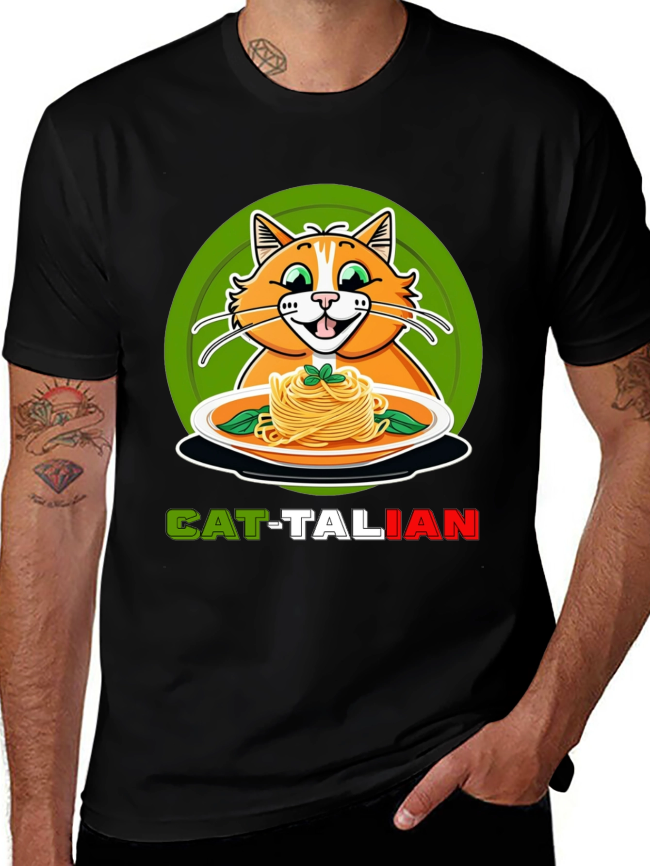 Variant 23 of Cat-Talian T-Shirt: Funny Cat and Pasta Tee
