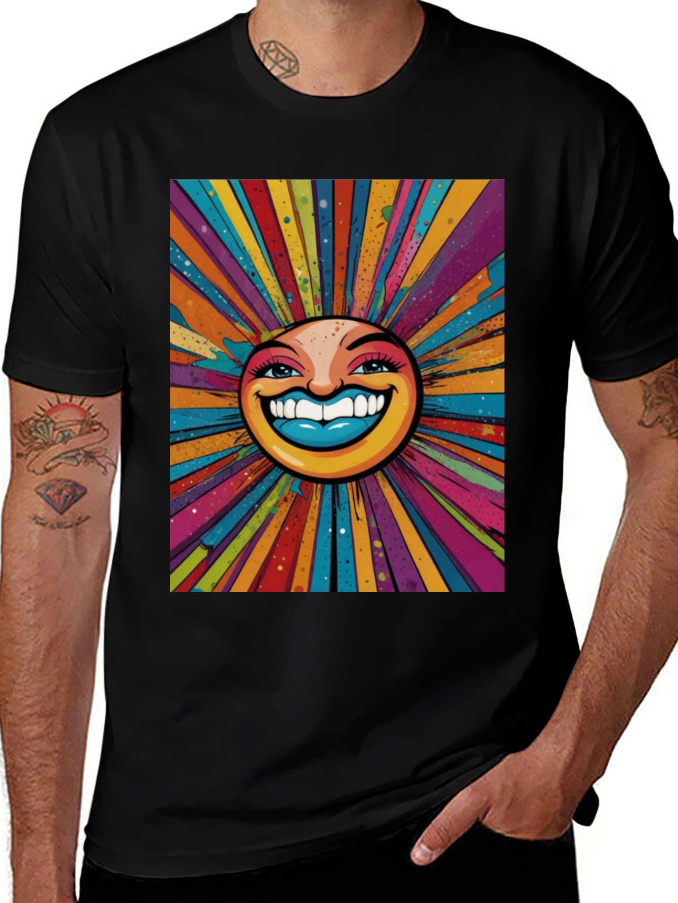 Variant 13 of Colorful Sunburst Face Graphic Tee