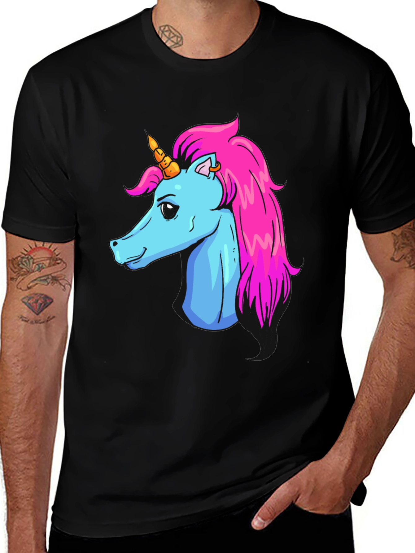 Variant 29 of Unicorn Graphic T-Shirt - Black Cotton Tee