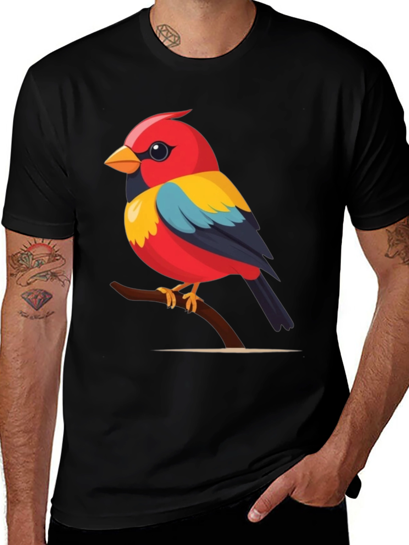 Variant 15 of Bird on Branch Graphic Tee - Black Cotton Casual Shirt