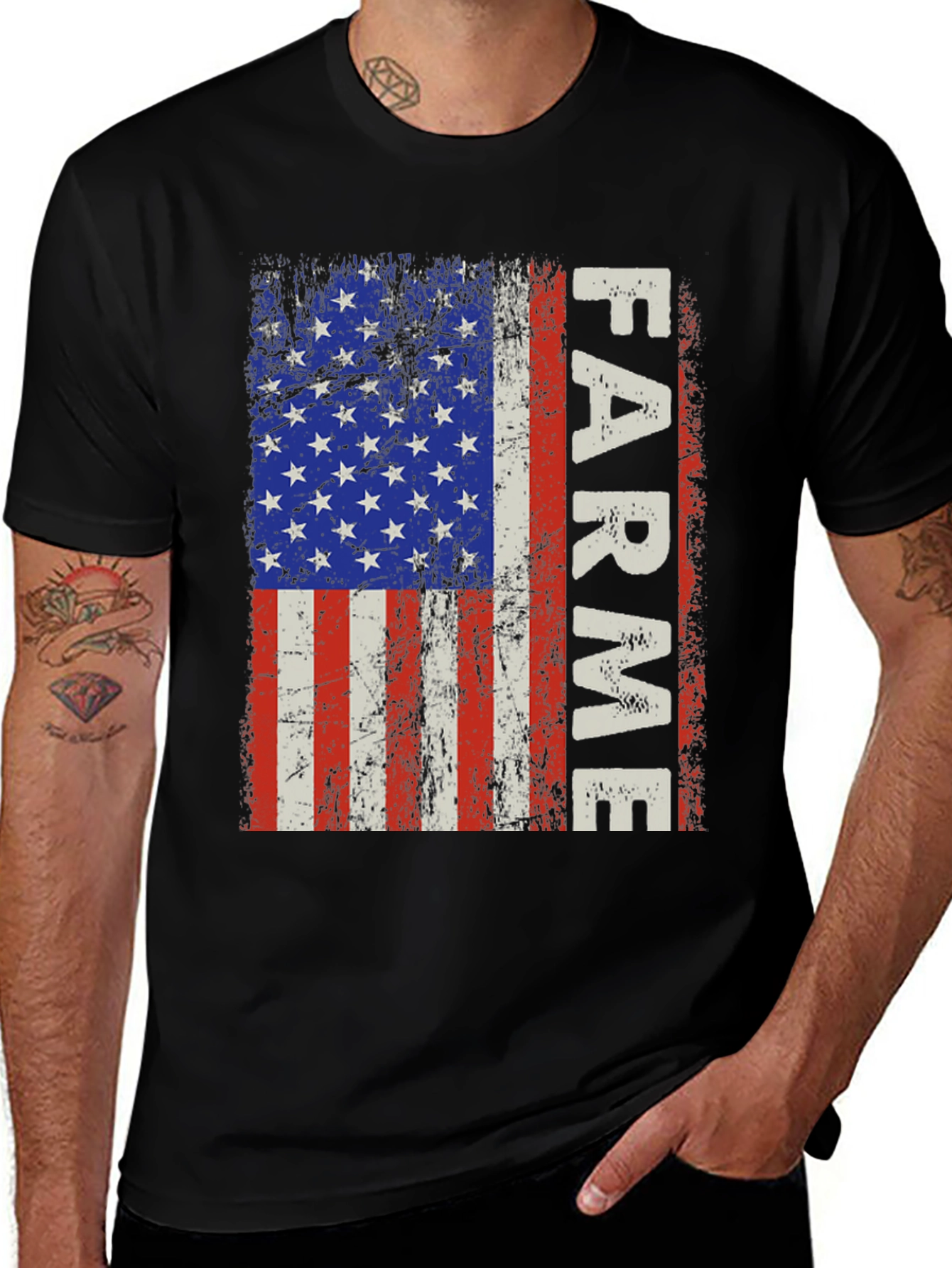 American Flag Farmer Graphic T-Shirt