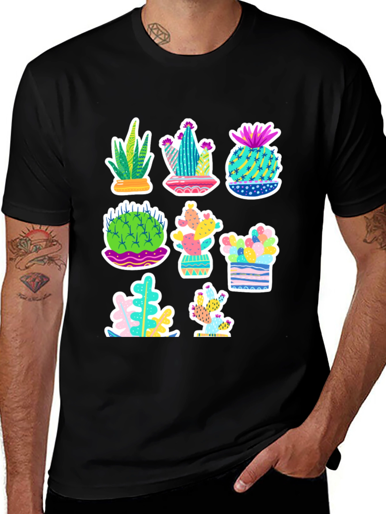 Variant 15 of Cactus Pattern Black T-Shirt