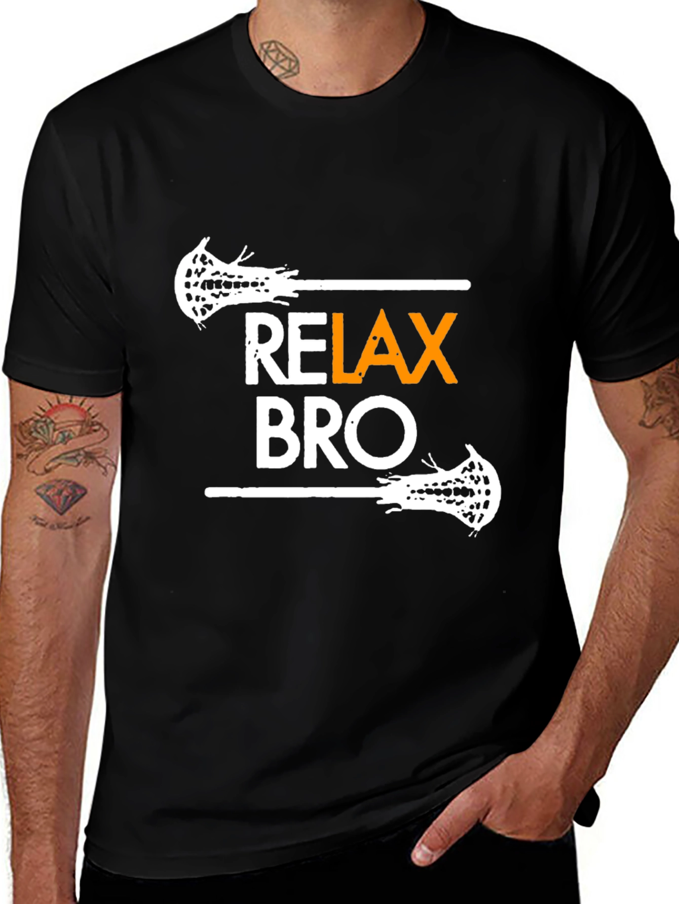 Variant 14 of Relax Bro Lacrosse Graphic Tee - Black T-Shirt