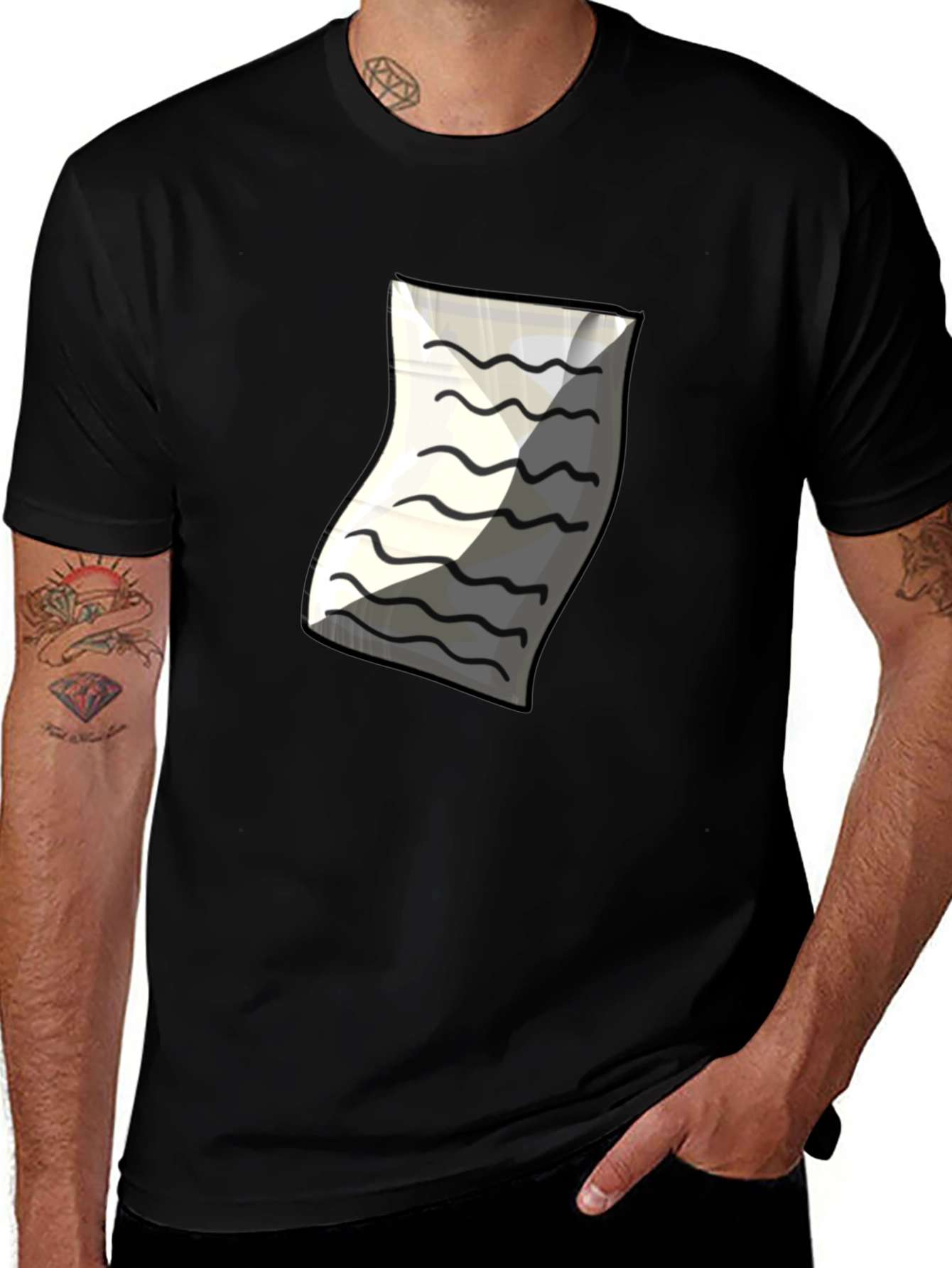 Variant 12 of Men's Black T-Shirt with Paper Design