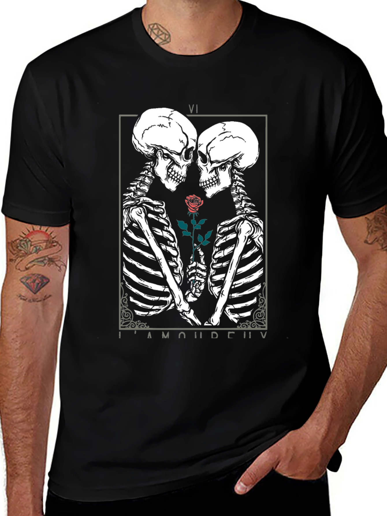 Variant 21 of Skeleton Romance Graphic Tee - Black