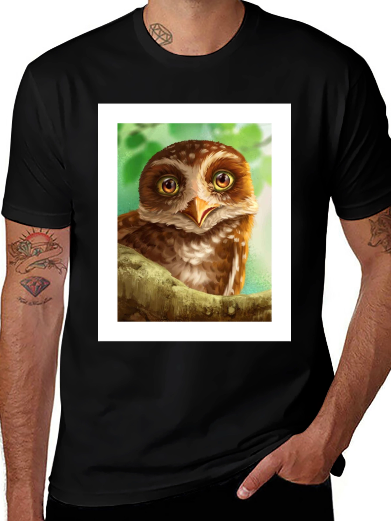 Variant 8 of Owl Graphic Print Black T-Shirt