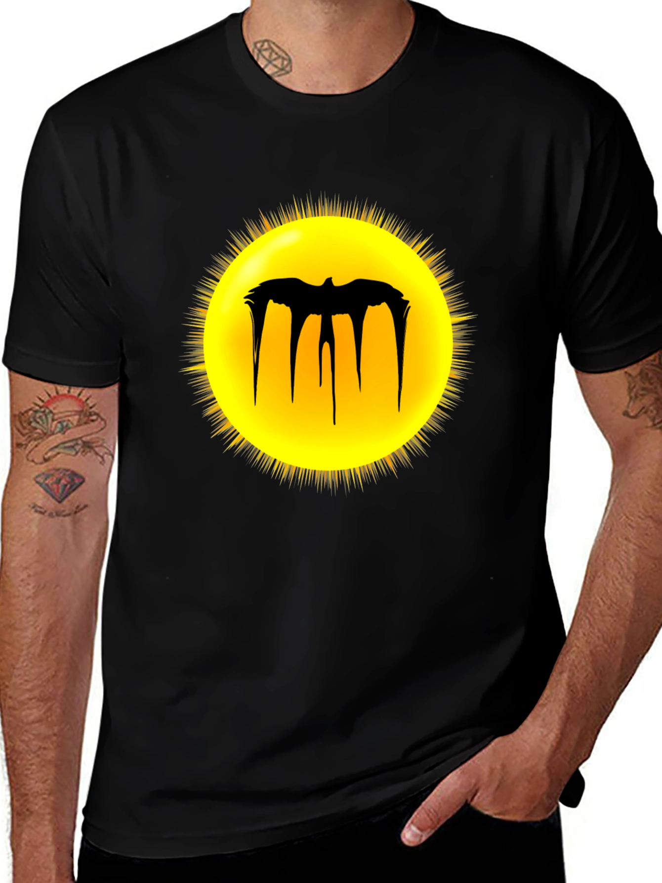 Variant 21 of Black Graphic Tee - Melting Bat Sun Design